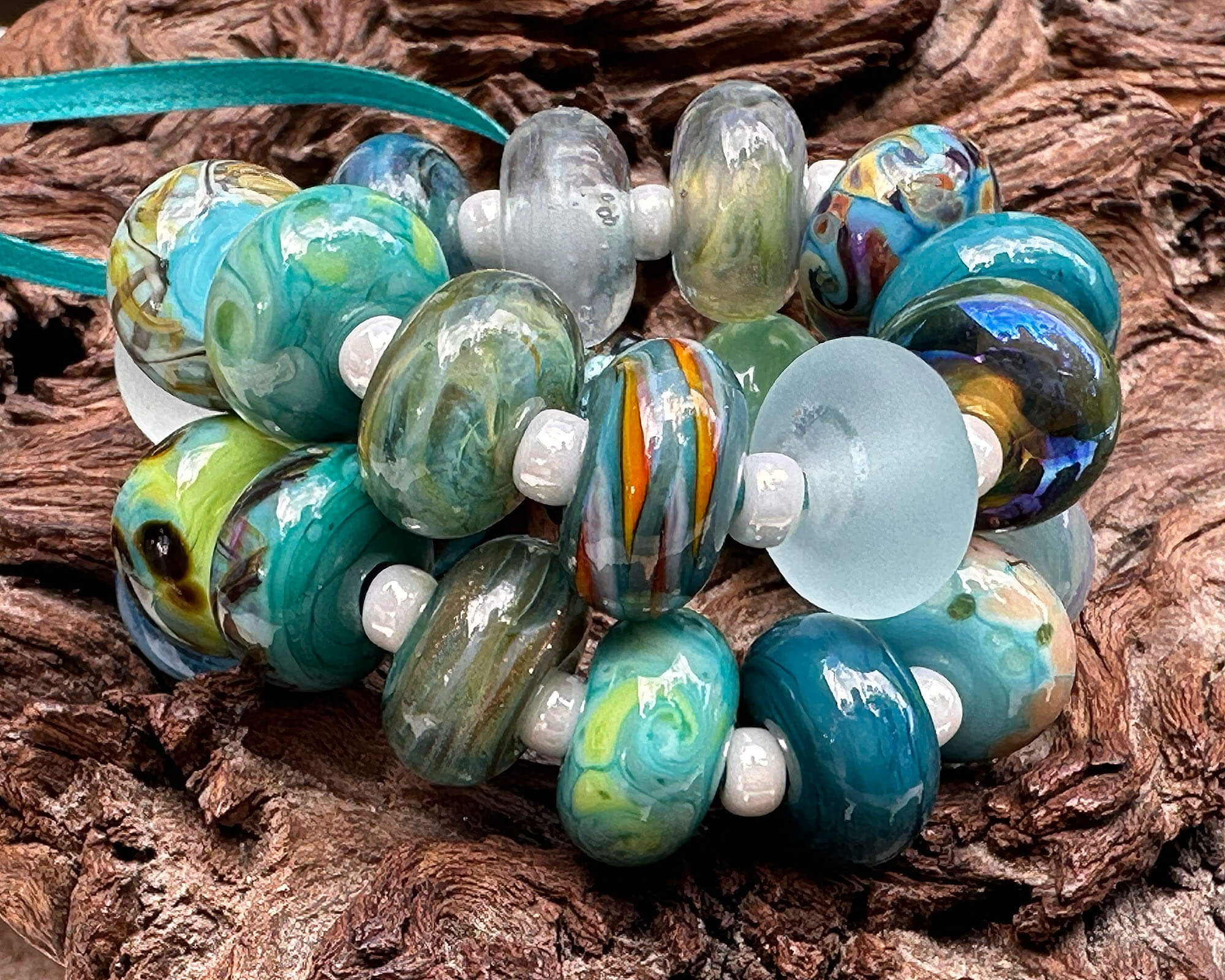 25 Teal Green Orphan Lampwork Glass Beads Set - Handmade SRA Beads for Jewelry Making, DIY Crafts, Bracelets & Necklaces - Perfect for Boho, Vintage & Artistic Designs