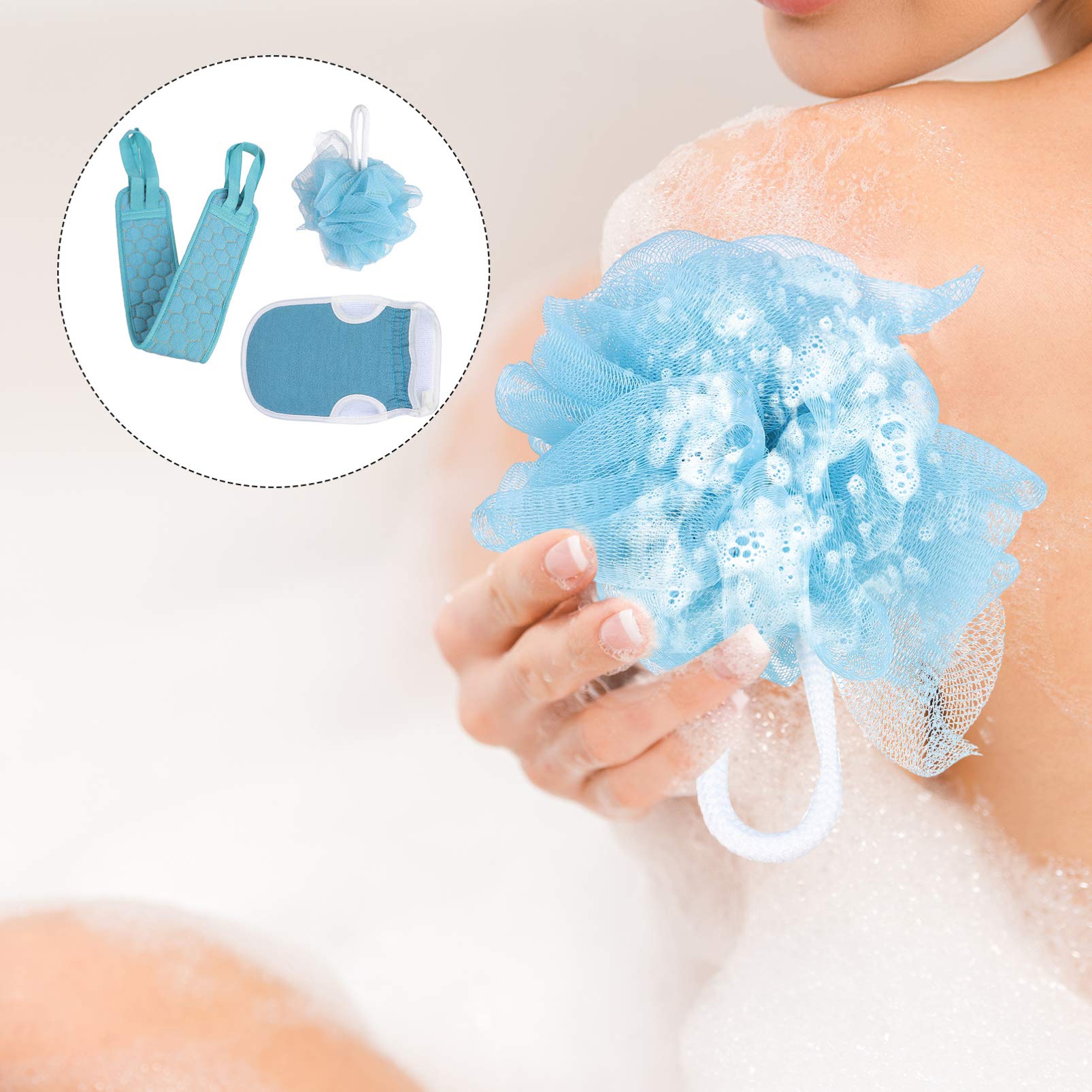 Exfoliating Bath Towel Set of 3 - Premium Body Scrubber for Shower, Back Exfoliator, Bath Mitt & Wash Gloves - Spa Quality Loofah Sponge & Exfoliating Pad for Smooth Skin - Perfect for Home Spa, Shower Routine & Self-Care Days