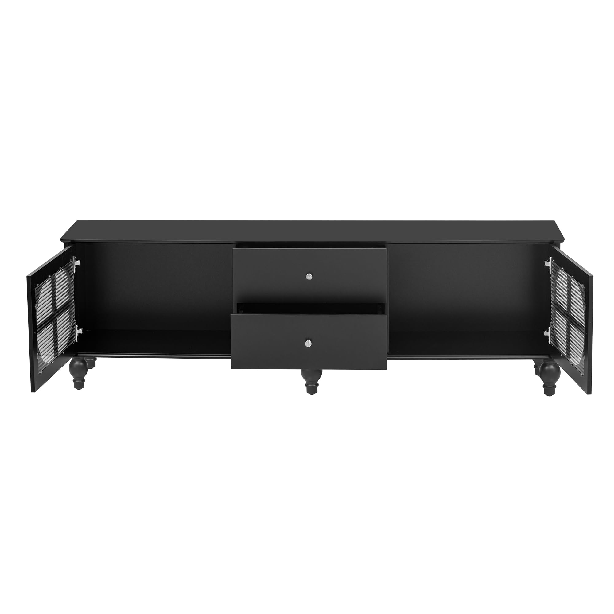 Modern TV Stand for 75 Inch TVs - Entertainment Center with 2 Drawers & 2 Fluted Glass Door Cabinets - 68.9