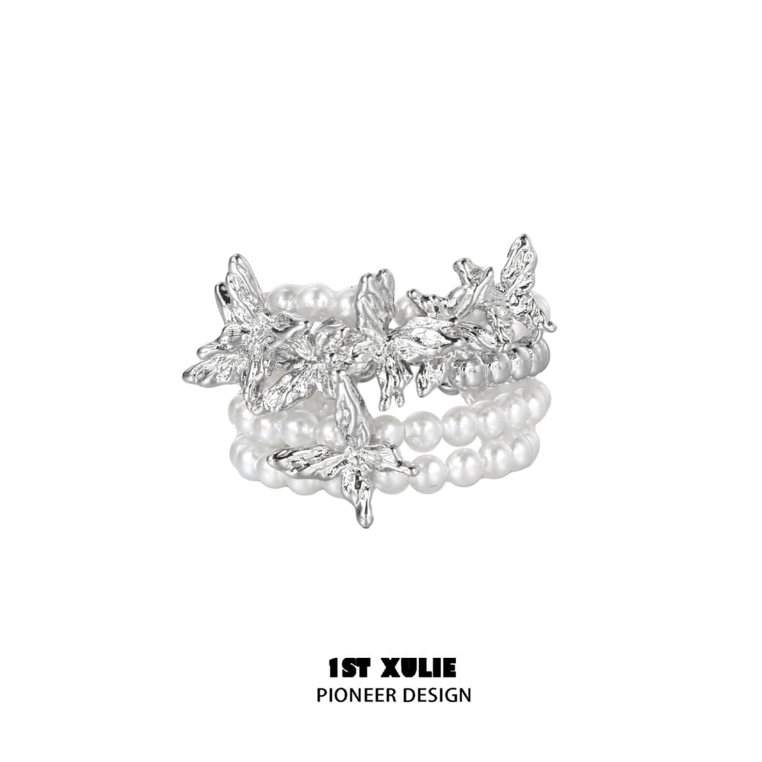 Whiterfly S925 Sterling Silver Butterfly Pearl Rings for Women - Elegant Handmade Jewelry Gift for Birthday, Anniversary & Valentine's Day - Perfect for Daily Wear, Parties & Special Occasions