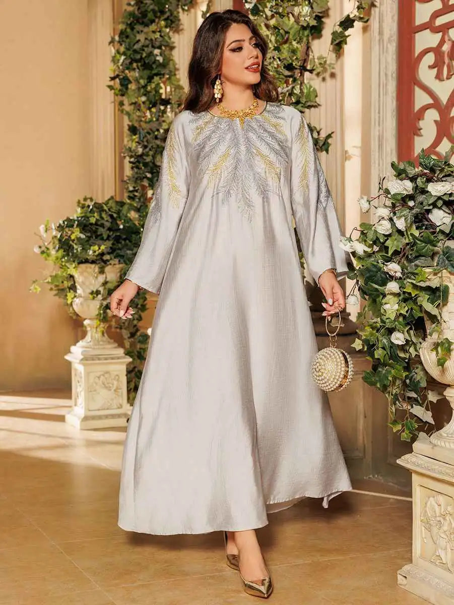 Elegant Eid Embroidered Hotfix Rhinestone Caftan Kaftan Dress for Women - Perfect for Holiday Parties, Weddings & Special Occasions