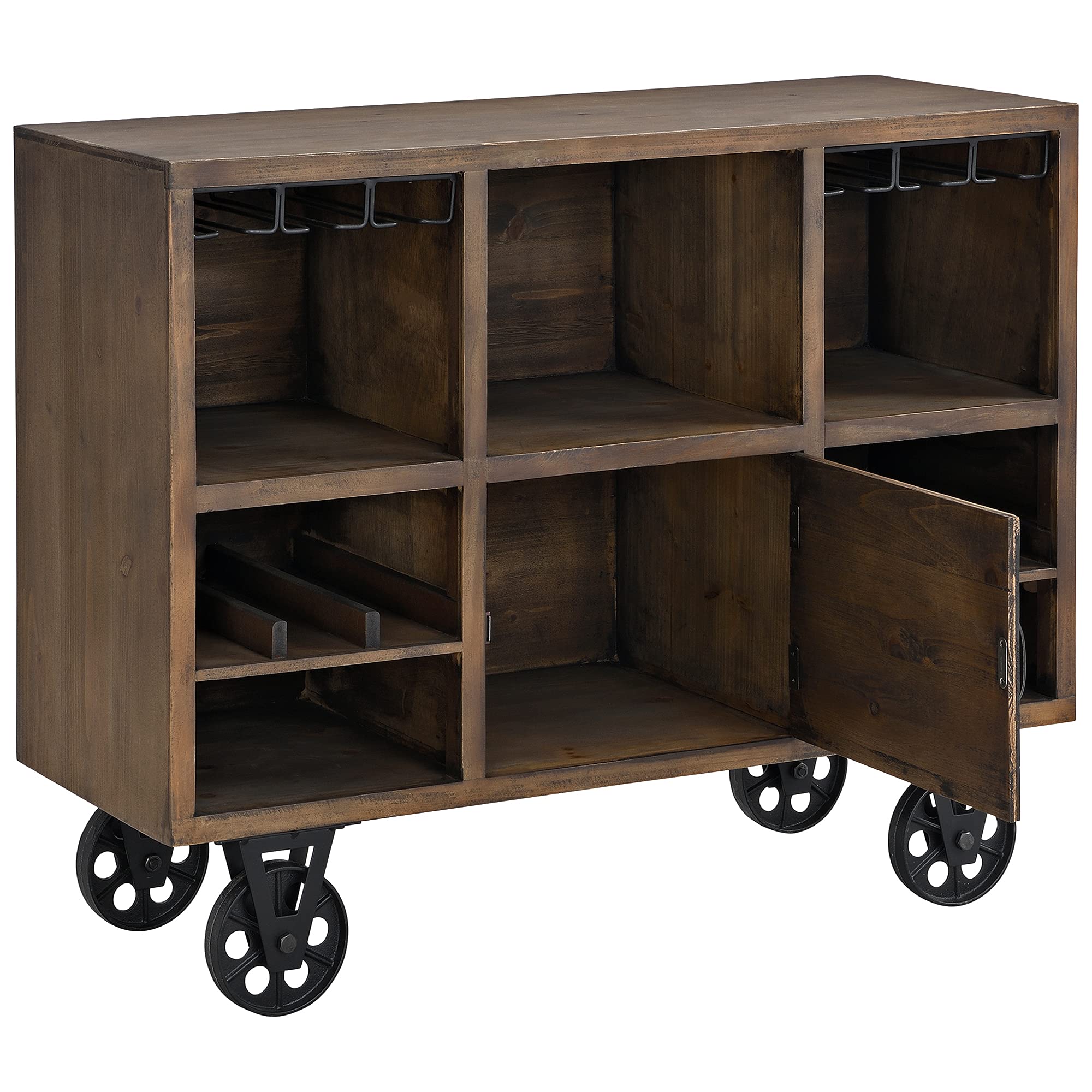 FirsTime & Co. Brown Brunswick Kitchen Cart - Portable Kitchen Island with Storage, Industrial Style Wood & Metal Rolling Cart, 39.5