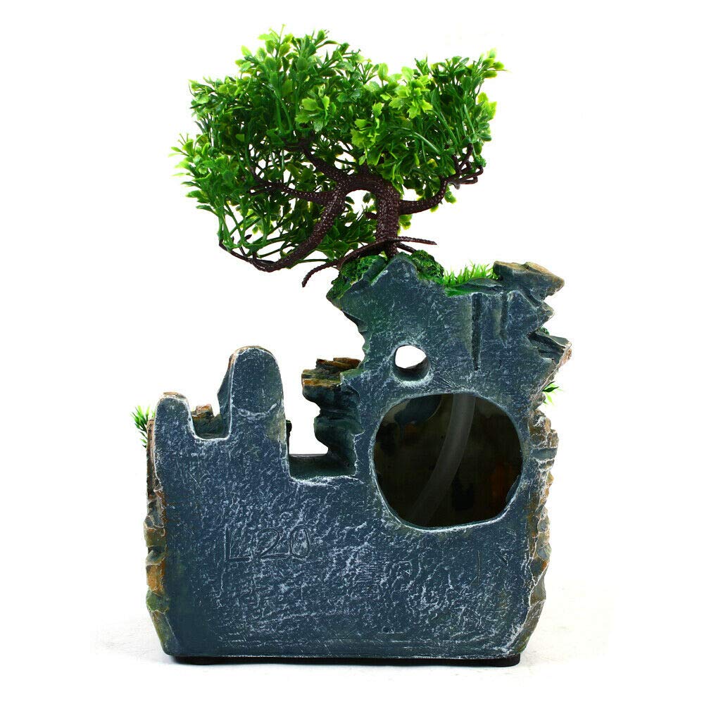 Indoor Tabletop Fountain with Rockery, Waterfall, Plants & LED Light - Desktop Water Feature & Humidifier for Office, Home, Bedroom Decor | US Stock | Perfect for Relaxation, Meditation & Stress Relief