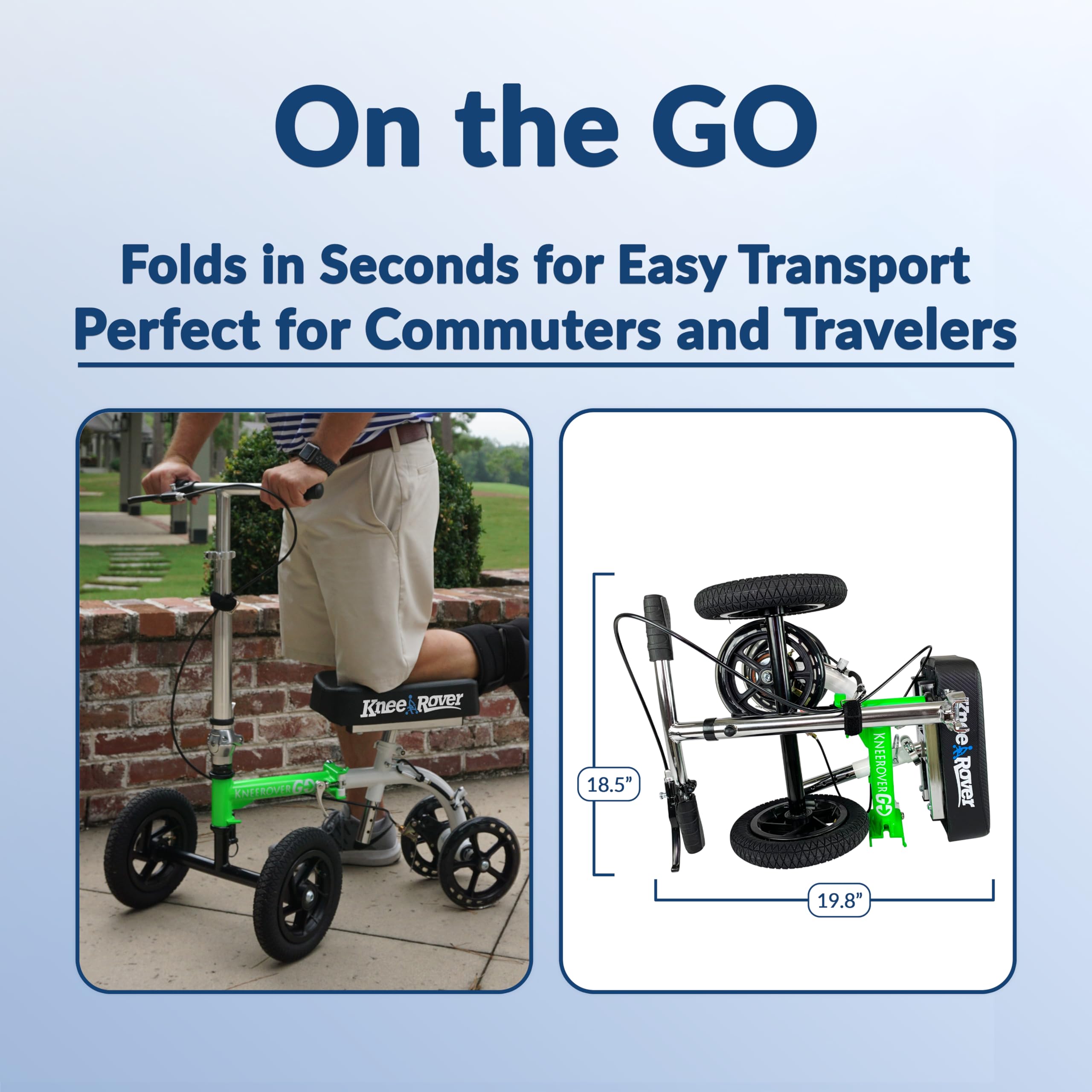 **KneeRover GO Hybrid - Compact All-Terrain Knee Scooter for Adults | Heavy Duty Knee Walker for Foot Surgery, Broken Ankle & Injury Recovery | Best Crutch Alternative | Ideal for Indoor & Outdoor Mobility (Green)**