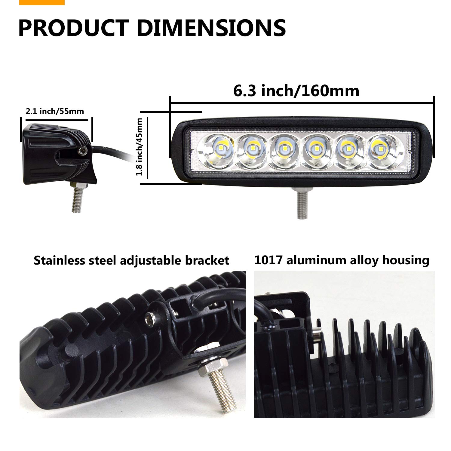 SKYWORLD 2-Pack 6-Inch 18W LED Spot Work Lights - Waterproof Off-Road Fog Lamps for 4WD, SUV, ATV, Truck & Boat (12V/24V) - Perfect for Night Driving, Marine Use & Off-Road Adventures