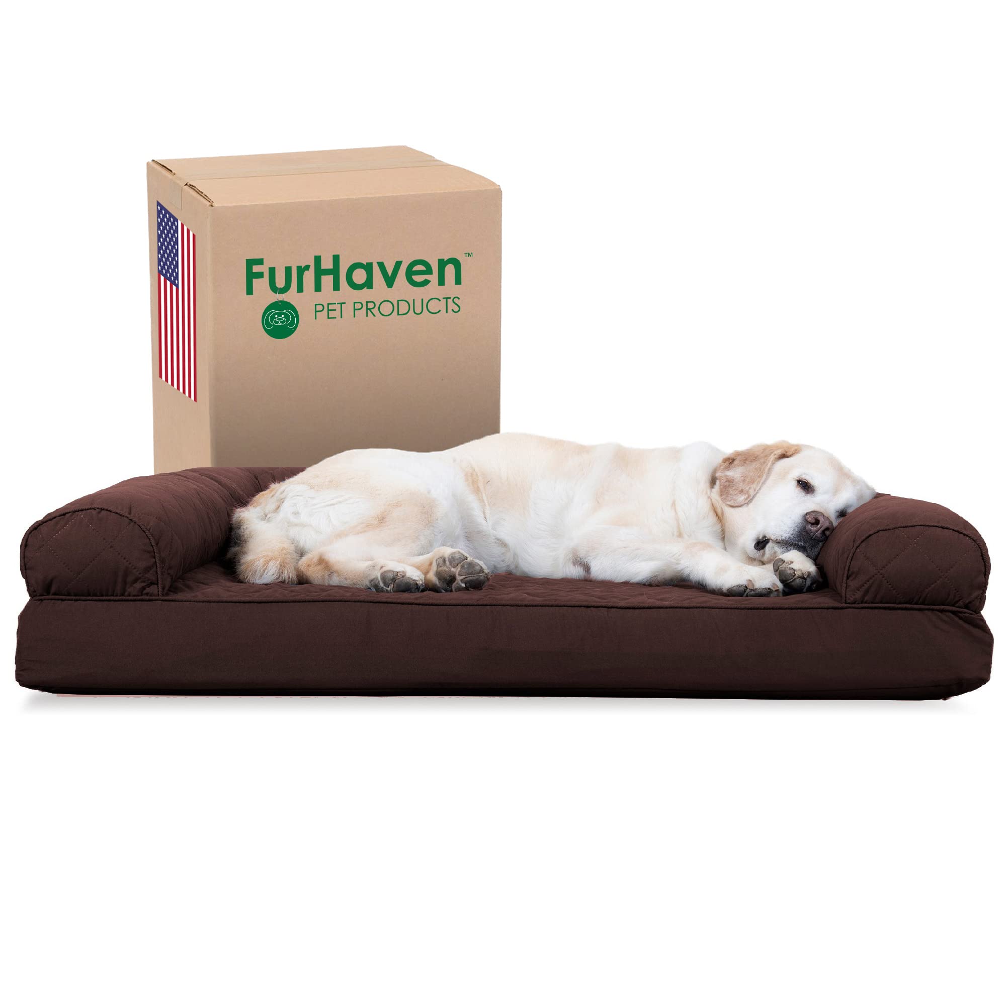 Furhaven Cooling Gel Dog Bed for Large Dogs up to 95 lbs - Removable Bolsters & Machine Washable Cover - Quilted Sofa Style in Coffee Color (Jumbo/XL) - Perfect for Hot Weather & Arthritis Relief