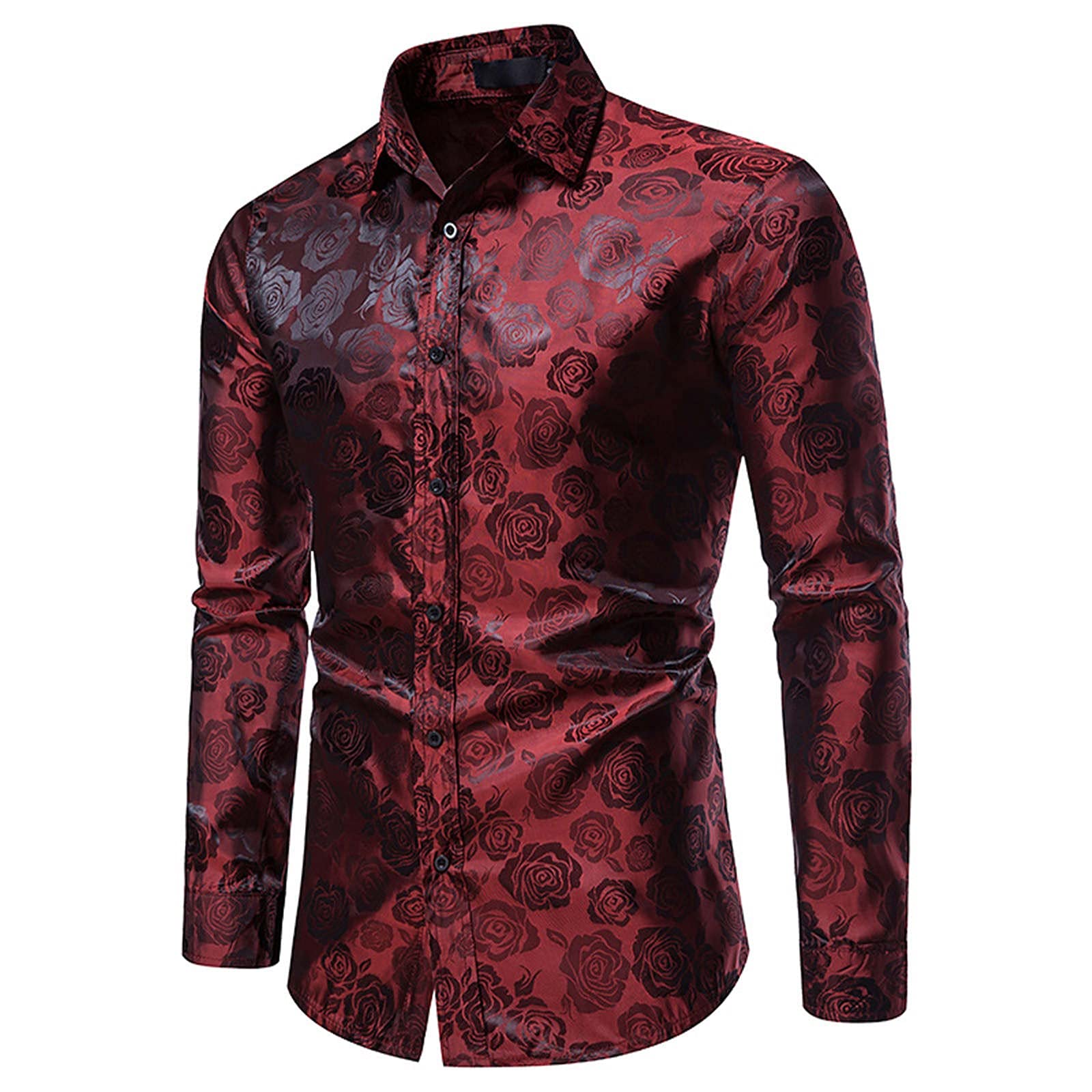 Men's Long Sleeve Lapel Rose Print Casual Shirt for Winter & Autumn | Formal & Business Wear | Office, Date Night, Wedding Attire
