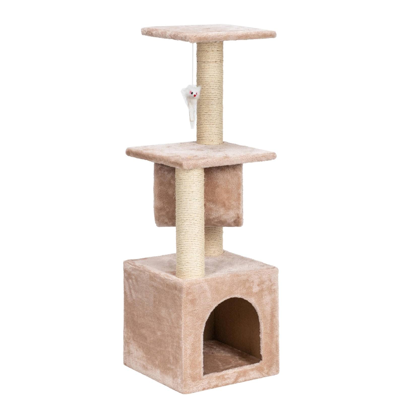 36 Inch Sisal Cat Tree with Plush Perches - Multi-Level Cat Climbing Frame & Activity Center for Kittens and Adult Cats - Durable Cat Playground for Indoor Cats (Beige) | Perfect for Small Spaces, Apartments & Cat Enrichment Activities