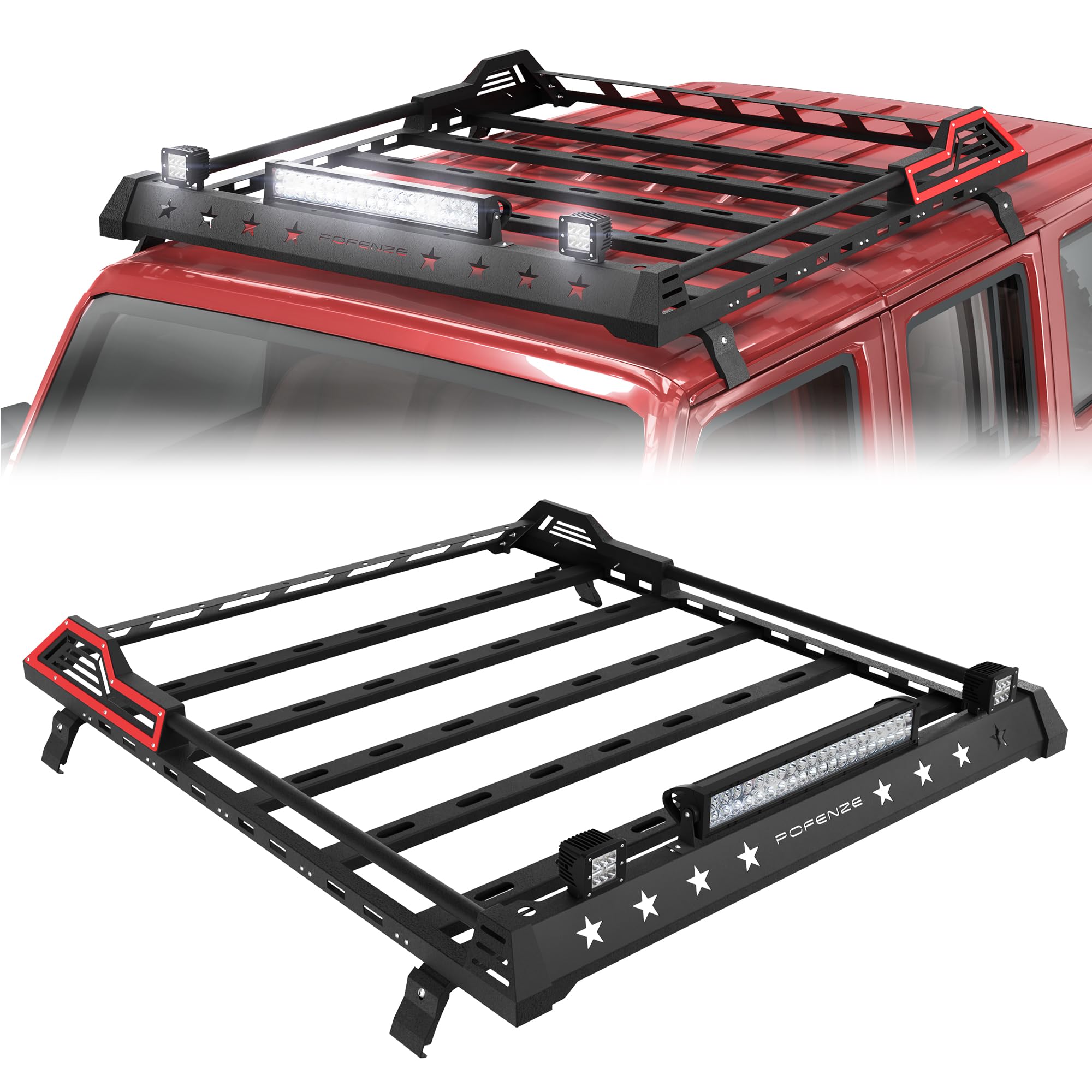 2007-2022 Jeep Wrangler JK JL Unlimited 4-Door Hardtop Roof Rack Cargo Basket with LED Lights | Heavy Duty SUV Roof Storage for Camping & Outdoor Adventures