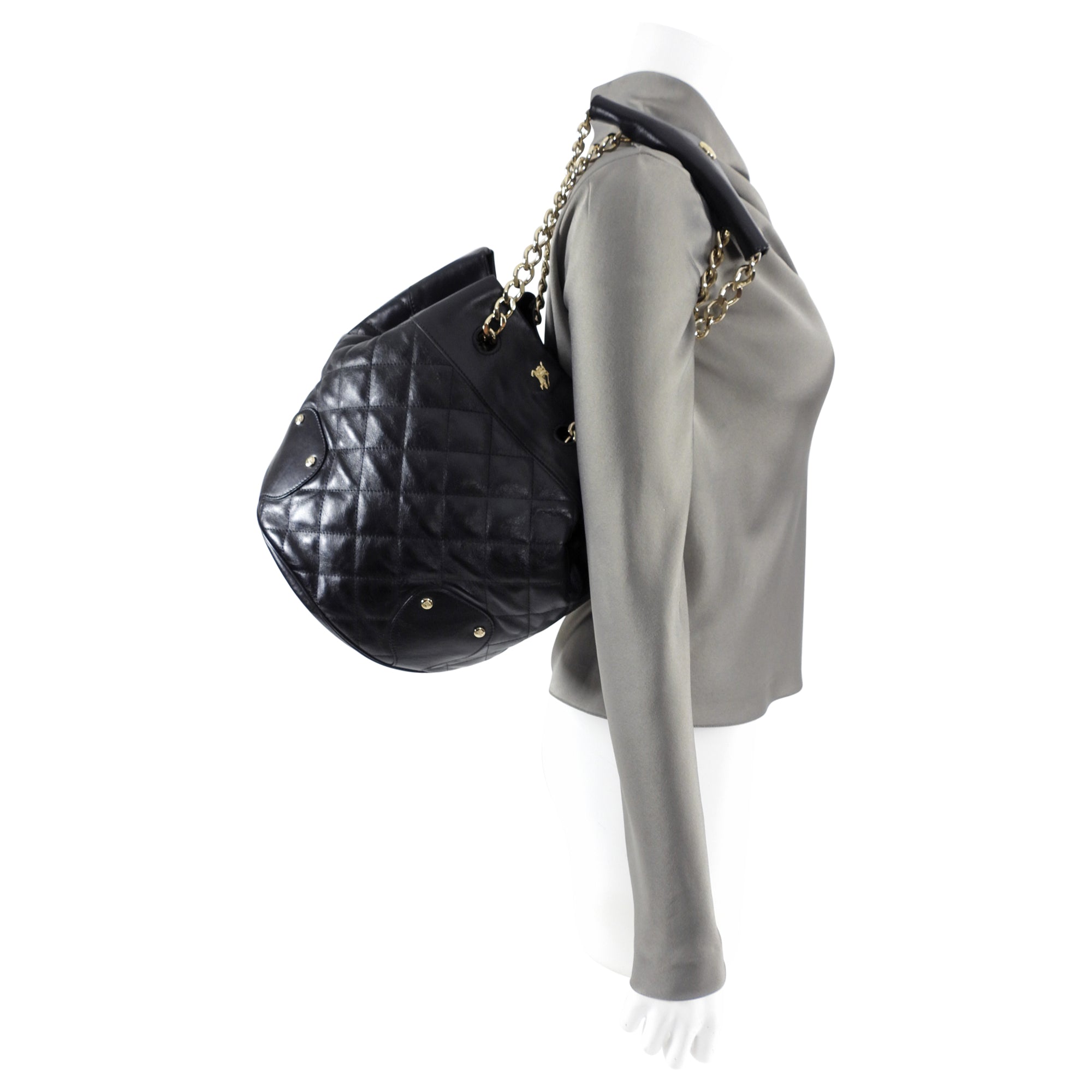 Burberry Black Leather Quilted Drawstring Chain Bucket Bag for Women | Luxury Designer Handbag for Everyday Use, Work & Special Occasions
