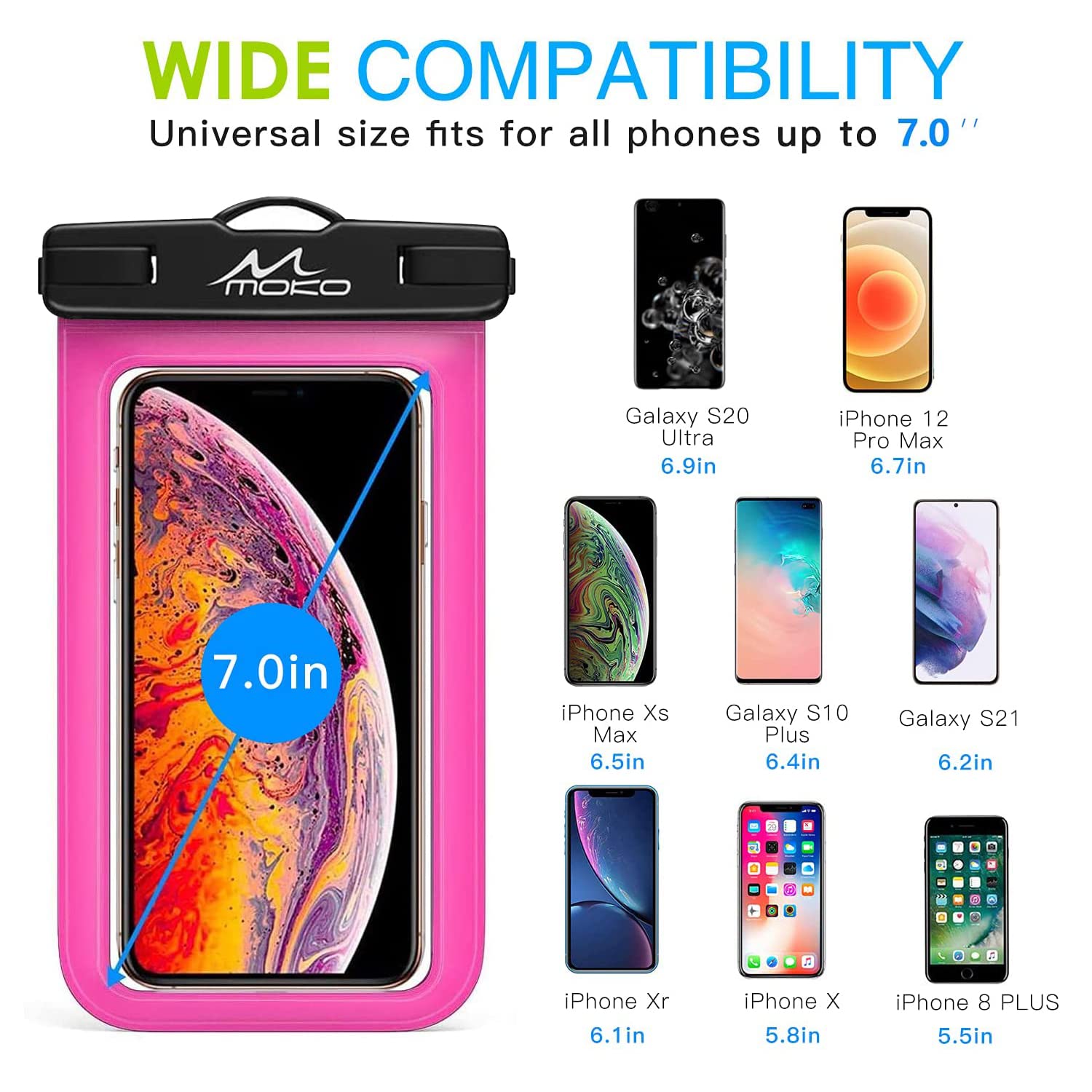 Waterproof Phone Pouch 2 Pack - Underwater Phone Case Dry Bag with Adjustable Lanyard & Armband - Compatible with iPhone 16/15/14/13/12/11 Pro Max/X/Xr/Xs/SE 3 & Samsung S24/S23/S21/S10 (Black+Magenta) - Perfect for Swimming, Beach, Kayaking & Outdoor Activities