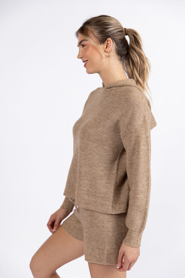 Cloud Chaser Mocha Sweater Knit Hoodie for Women - Cozy Winter Pullover with Hood - Perfect for Casual Outfits & Coffee Dates