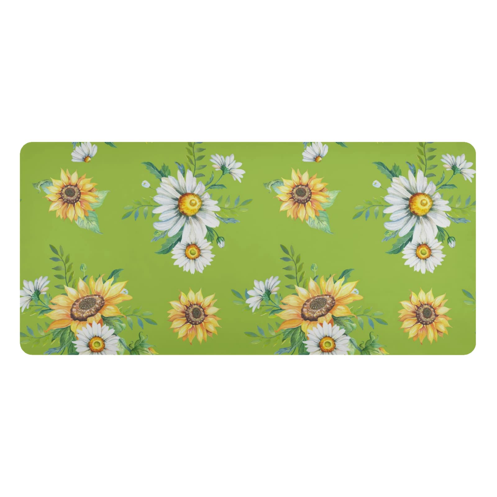 ALAZA Yellow Sunflower White Chamomile PVC Leather Desk Mat - Waterproof Non-Slip Keyboard Mouse Pad for Office Home (23.6x47 Inch) | Perfect for Workstations, Gaming Setups & Home Office Decor