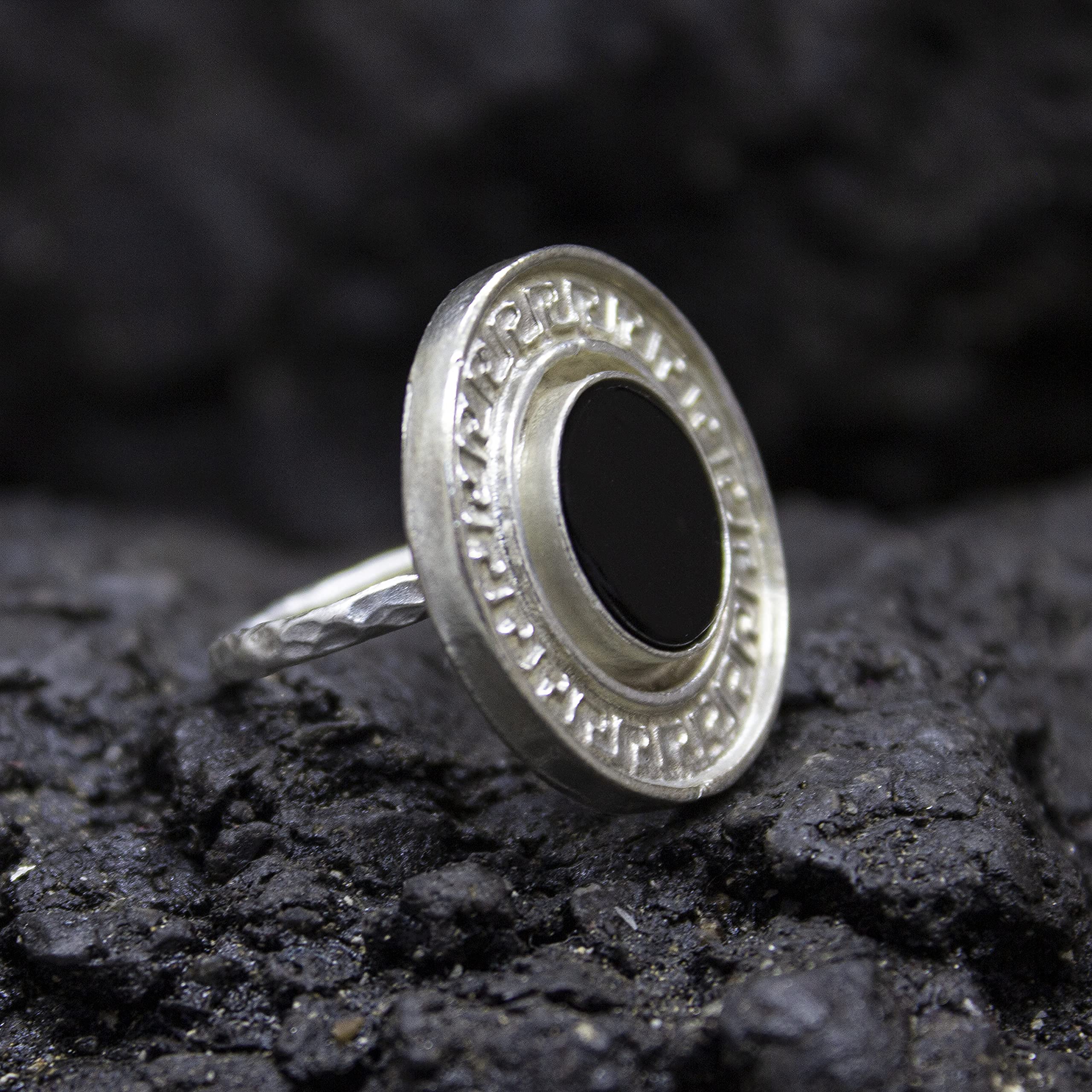 Greek Meander Black Onyx Ring - Handmade 925 Sterling Silver Eternity Key Ring | Ancient Roman Jewelry with Meander Symbol by Pellada | Perfect for Weddings, Anniversaries & Special Occasions