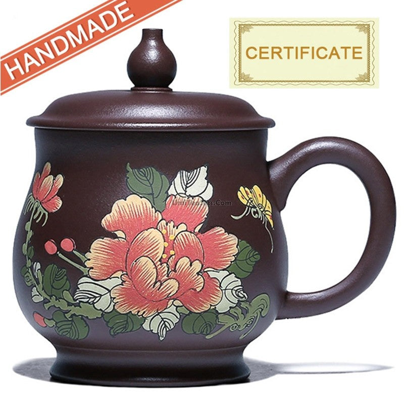 Handmade Yixing Purple Clay Peony Tea Cup - Traditional Chinese Ceramic Teacup for Oolong & Pu-erh Tea - Perfect for Tea Ceremonies, Gifts & Home Decor