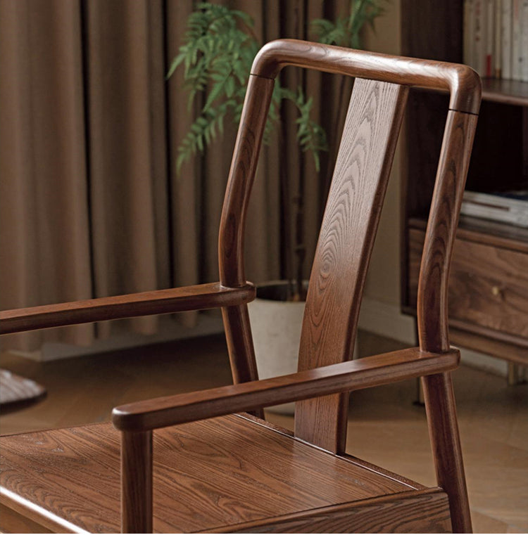 Premium Black Walnut & Ash Solid Wood Dining Armchair with Backrest - Elegant & Durable for Home, Restaurant, and Office Use