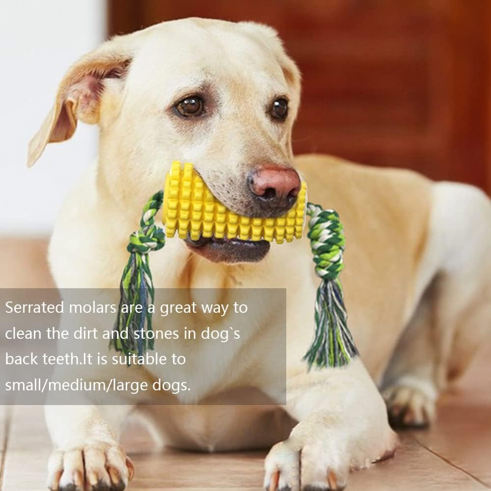 Durable Dog Chew Toys for Aggressive Chewers - Interactive Corn Shaped Puppy Toys with Squeaker & Non-Squeak Options, Teeth Cleaning Toothbrush Design - Best for Medium & Large Dogs - Perfect for Boredom Relief, Dental Health & Playtime Fun