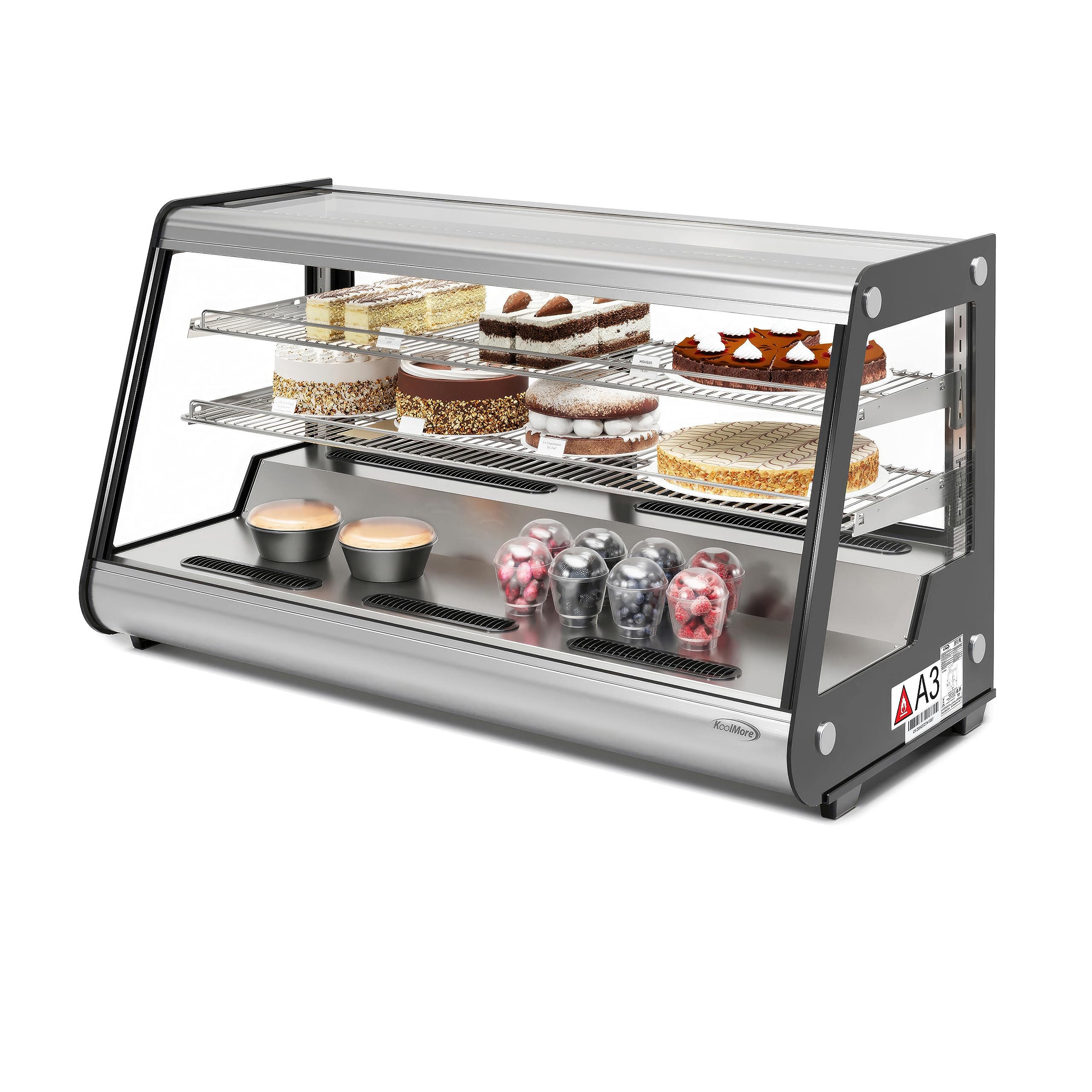 KoolMore 48 Inch Commercial Refrigerated Bakery Display Case with Clear Glass Front, Sliding Rear Doors, LED Lighting - Adjustable Temperature Stainless Steel Pastry Showcase (7 cu.ft CDC-7C-SS) - Perfect for Bakeries, Cafes, and Dessert Shops