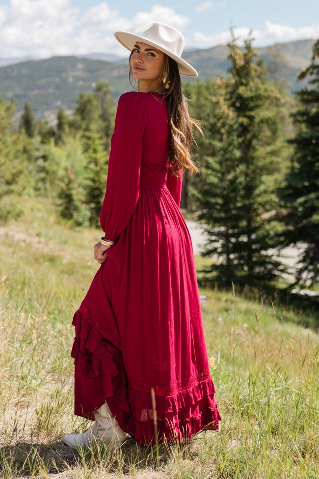 Lucky to Have You Wine Maxi Dress for Women - Elegant Long Flowy Dress for Parties, Weddings & Special Occasions | On Sale Now