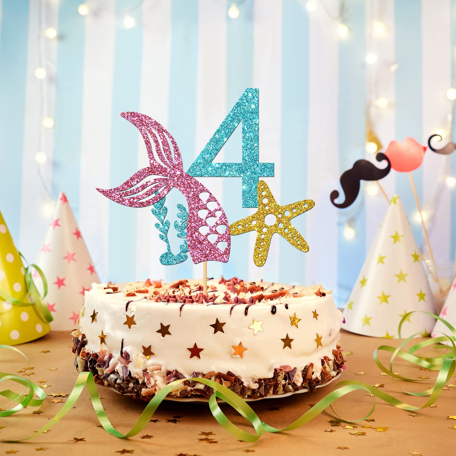 Mermaid & Octopus 4th Birthday Cake Topper - Under The Sea Party Decorations for Girls | Ocean Theme 4th Birthday Party Supplies | Perfect for Beach Themed Cakes & Underwater Decor