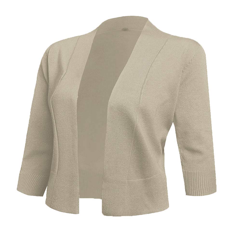 AAMILIFE Women's 3/4 Sleeve Cropped Cardigan Sweater Jacket - Lightweight Open Front Short Shrug for Dresses & Tops | Perfect for Office, Date Night & Spring Layering