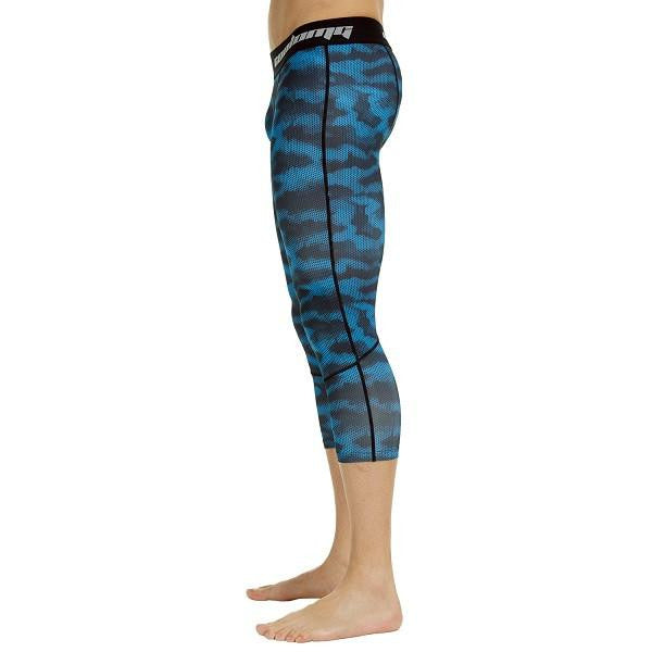Blue Black Camo Compression 3/4 Tights for Women - High Performance Workout Leggings for Running, Yoga & Gym