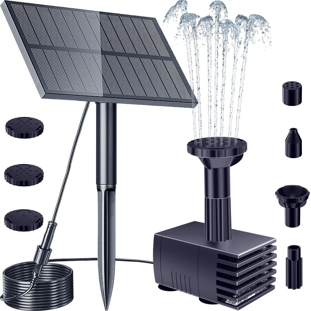 Upgraded Solar Water Pump Kit with Stake - Outdoor Solar Fountain Pump for Bird Bath, Garden, Backyard, Pool & Fish Tank | Solar Powered Water Feature for Patio, Pond & Small Water Circulation