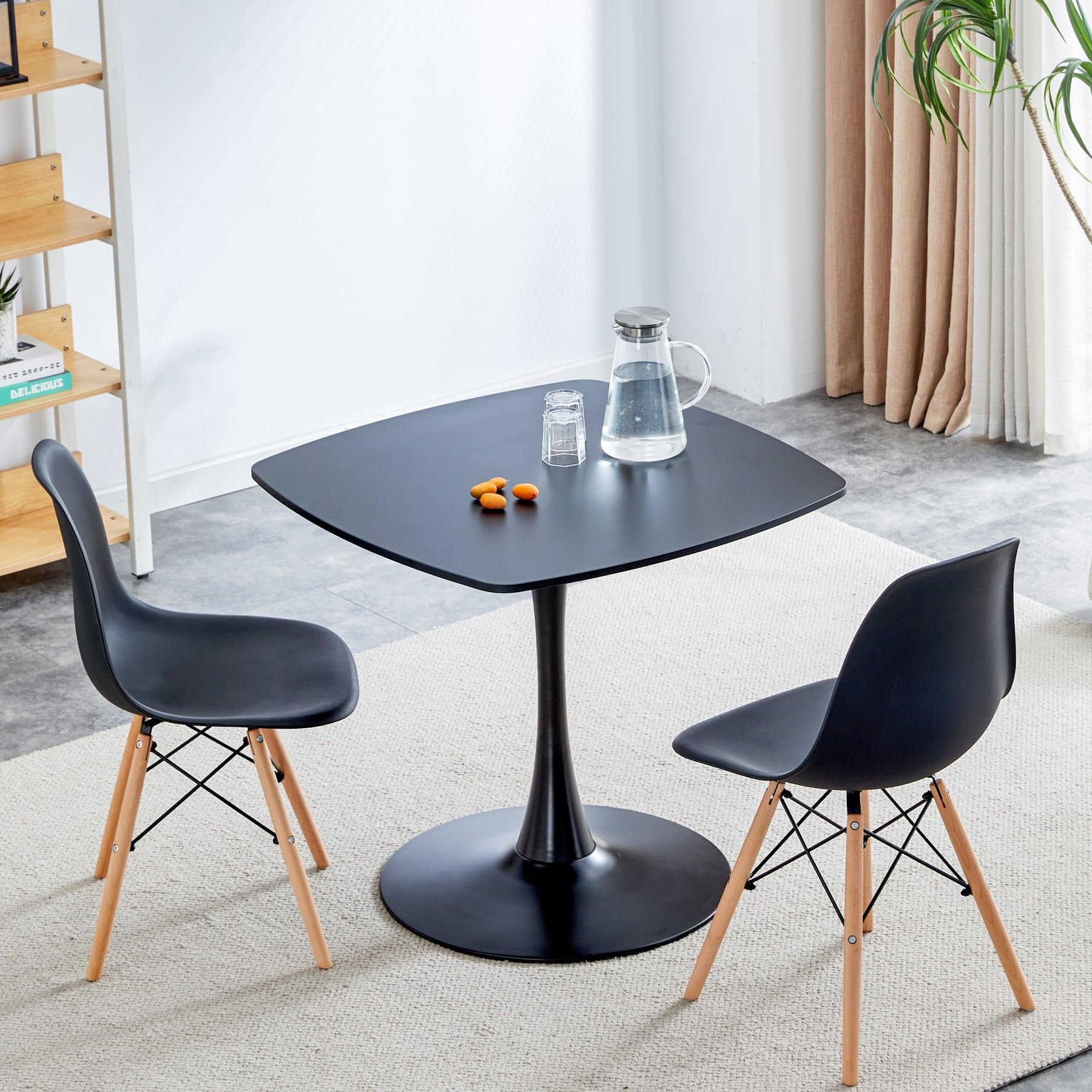 31.5 Inch Black Square Pedestal Tulip Dining Table - Mid Century Modern Kitchen Table for Small Spaces | Perfect for Apartments, Breakfast Nooks & Cozy Dining Areas