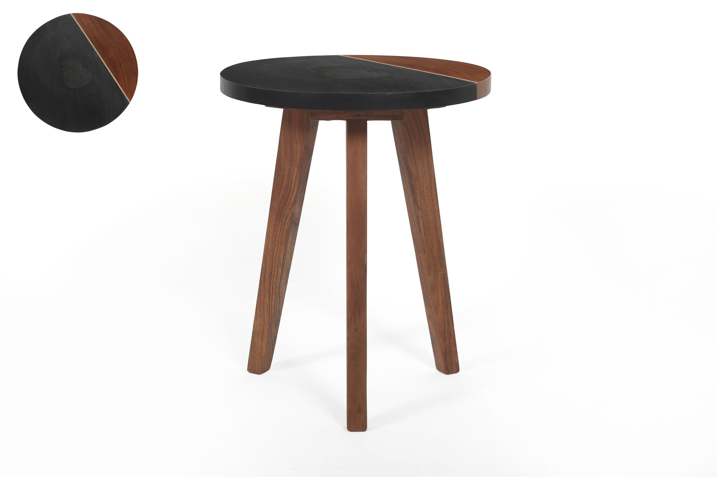 Steve Silver Caspian Slate Round Accent End Table - Natural Matte Finish Side Table for Living Room, Bedroom & Office Decor