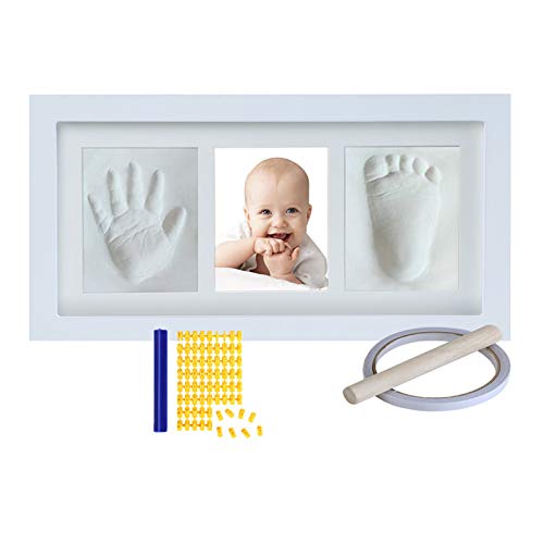 Baby Hand and Footprint Kit - Newborn Hand Casting Kit with Photo Frame - Unique Baby Shower Gift for Boys & Girls - Baptism Keepsake - Perfect for First Birthday, Christening & Family Memories (White)
