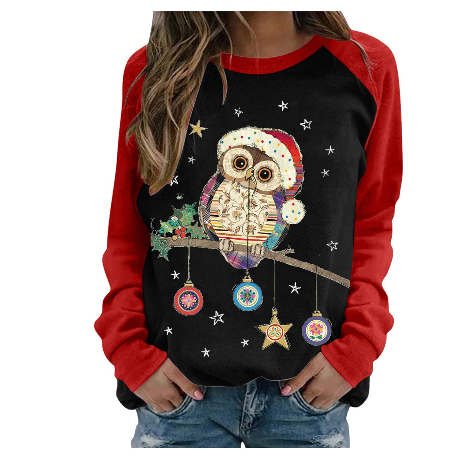 Women's Long Sleeve Christmas Print Raglan Blouse - Casual Summer Tops for Women | Holiday Party, Office Wear & Everyday Fashion