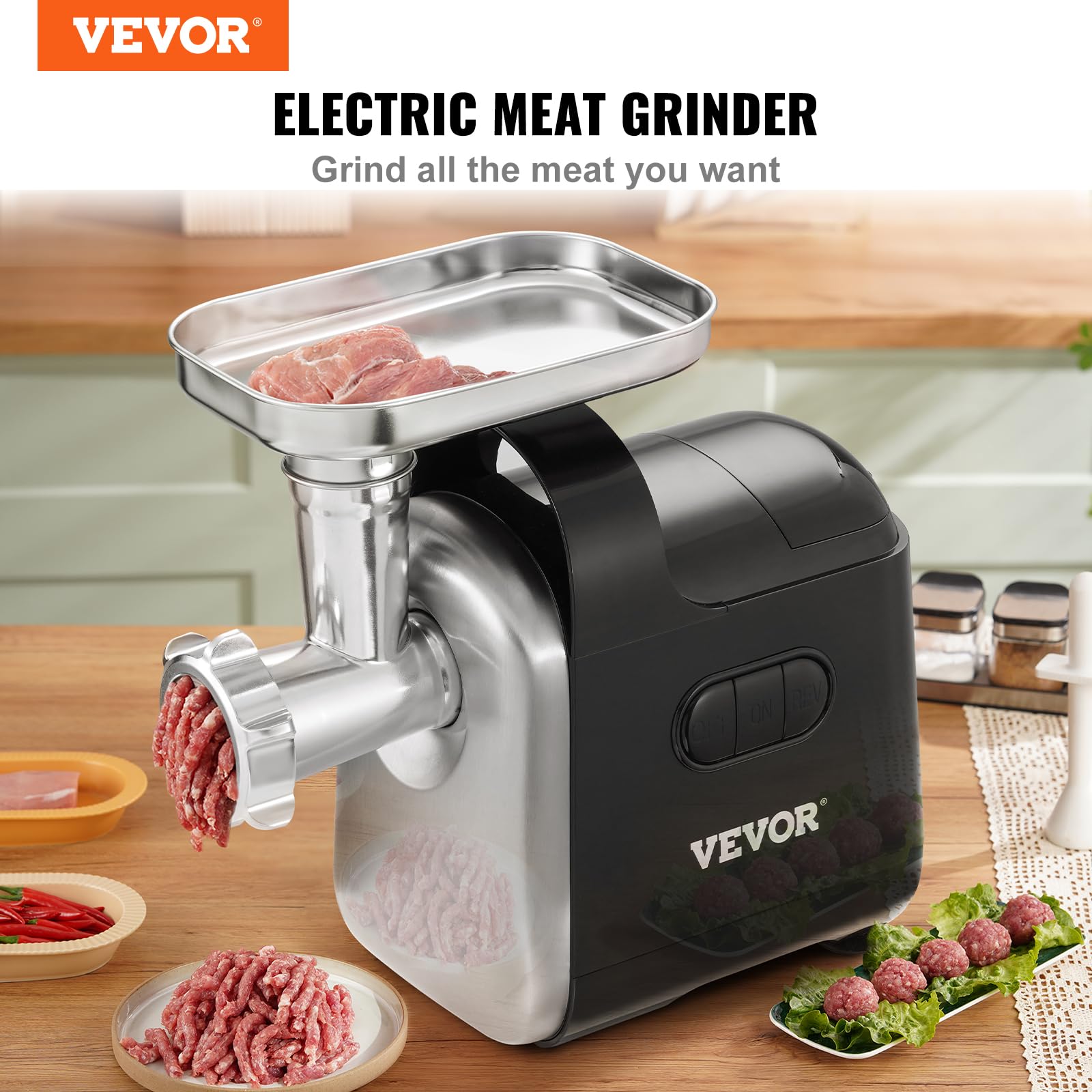 VEVOR 550W Commercial Electric Meat Grinder - 6.6 Lb/Min Industrial Meat Mincer with 3 Grinding Plates, 2 Blades & Sausage Stuffer Kit - Heavy Duty Stainless Steel & ABS Construction - ETL Certified for Home Butchering, Restaurant & Deli Use