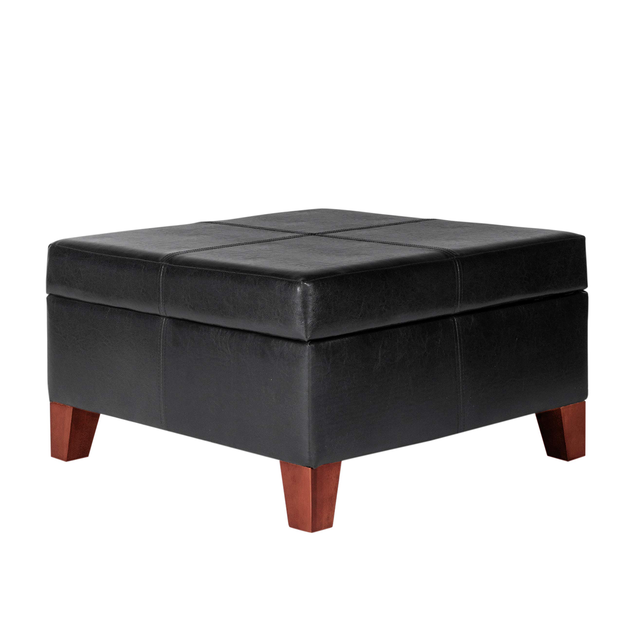 Luxury Large Faux Leather Square Storage Ottoman with Lid - Black Home Decor Footrest Stool for Living Room & Bedroom | Perfect for Extra Seating, Blanket Storage & Home Organization | K2380-E169