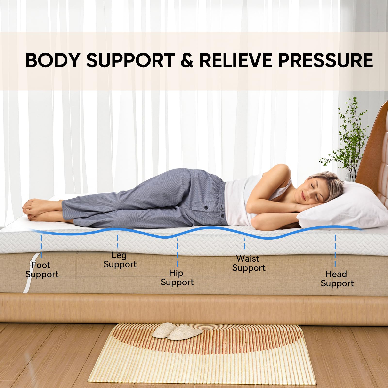 3 Inch Cooling Gel Memory Foam Mattress Topper Queen Size - Pressure Relief for Back Pain, Removable & Washable Bamboo Cover | Perfect for Hot Sleepers, Guest Beds & Dorm Rooms