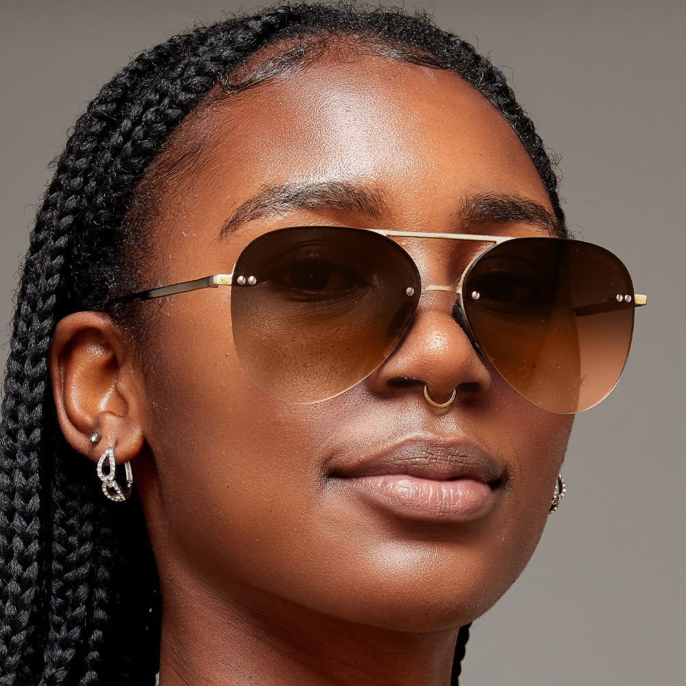Tangle-Free Aviator Sunglasses for Women - Smaller Megan 2 Faded Brown - Perfect for Driving, Beach & Outdoor Activities