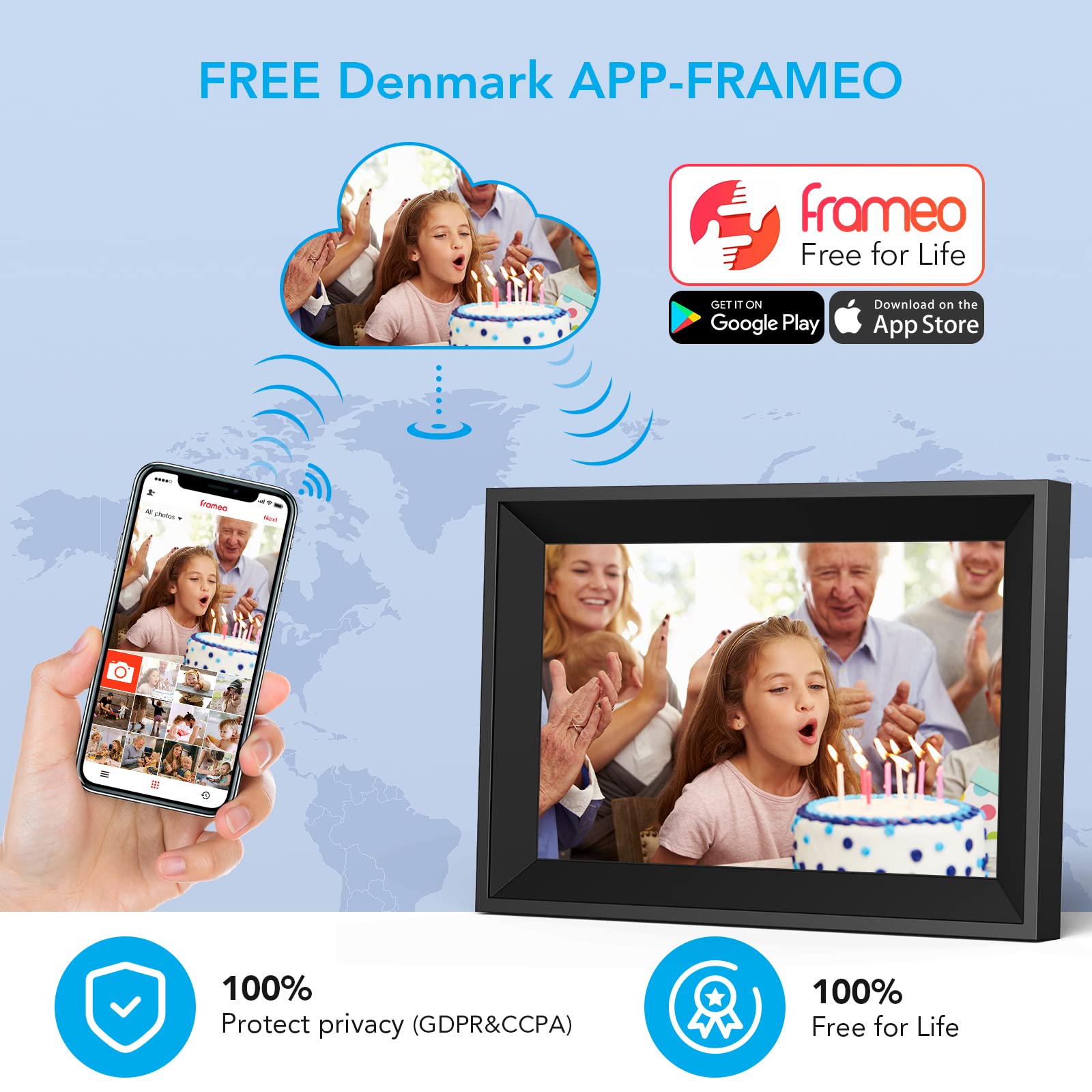 10.1 Inch FRAMEO Digital Picture Frame with WiFi & IPS Touch Screen - 16GB Storage, Instant Remote Photo/Video Sharing via Free Frameo App - Perfect Gift for Family, Friends, Home Decor & Office Display