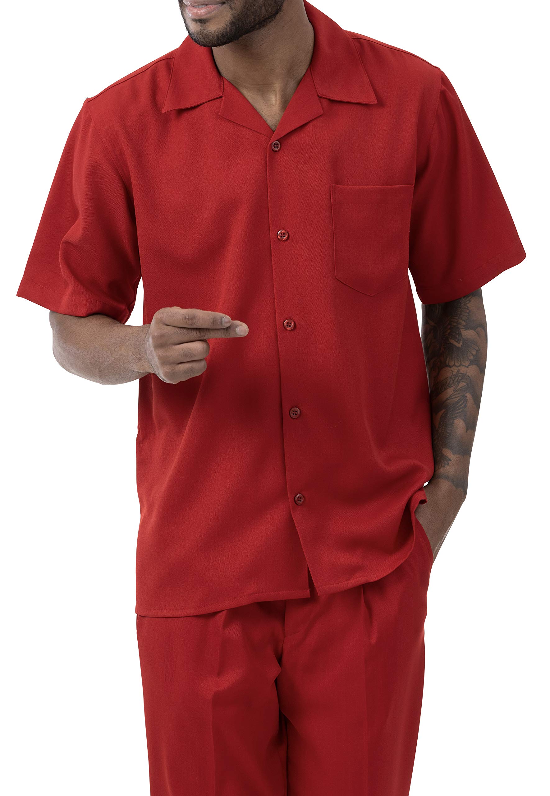 MONTIQUE Men's 2-Piece Walking Suit Set - Breathable Short Sleeve Shirt & Comfortable Long Pants in Solid Colors (696) - Perfect for Casual Outings, Travel & Summer Activities