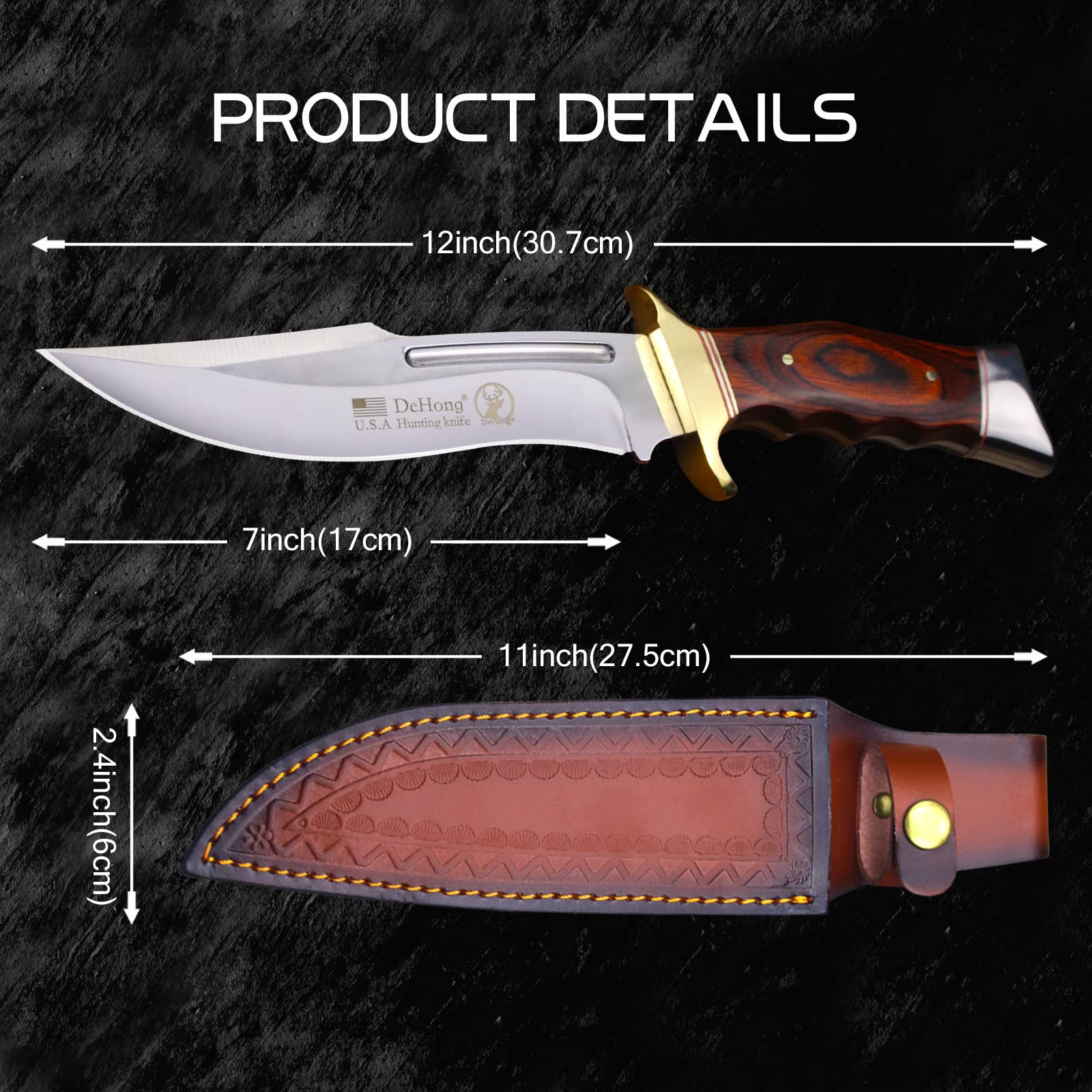 WPKOPYA DeHong-78 Hunting Knife - Tactical Fixed Blade Knife with Sheath | Outdoor Survival, Camping, Hunting Gear | Durable Military Knife for Bushcraft & Adventure
