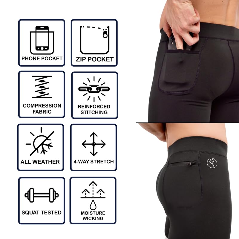 Kapow Meggings Performance Pro Range - Men's Compression Leggings with Pockets for Running, Gym & Workout | Moisture-Wicking & Breathable for High-Intensity Training
