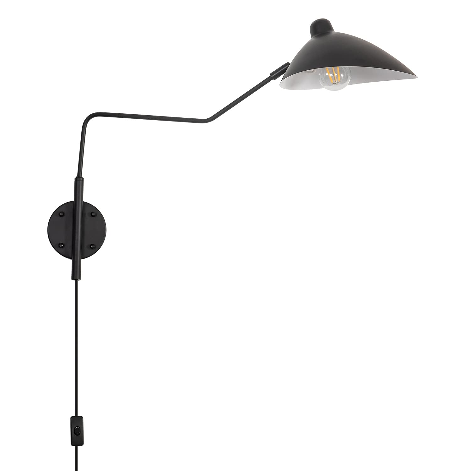 Modern Plug-in Swing Arm Wall Sconce - Black Adjustable Wall Lamp for Bedroom & Living Room Reading
