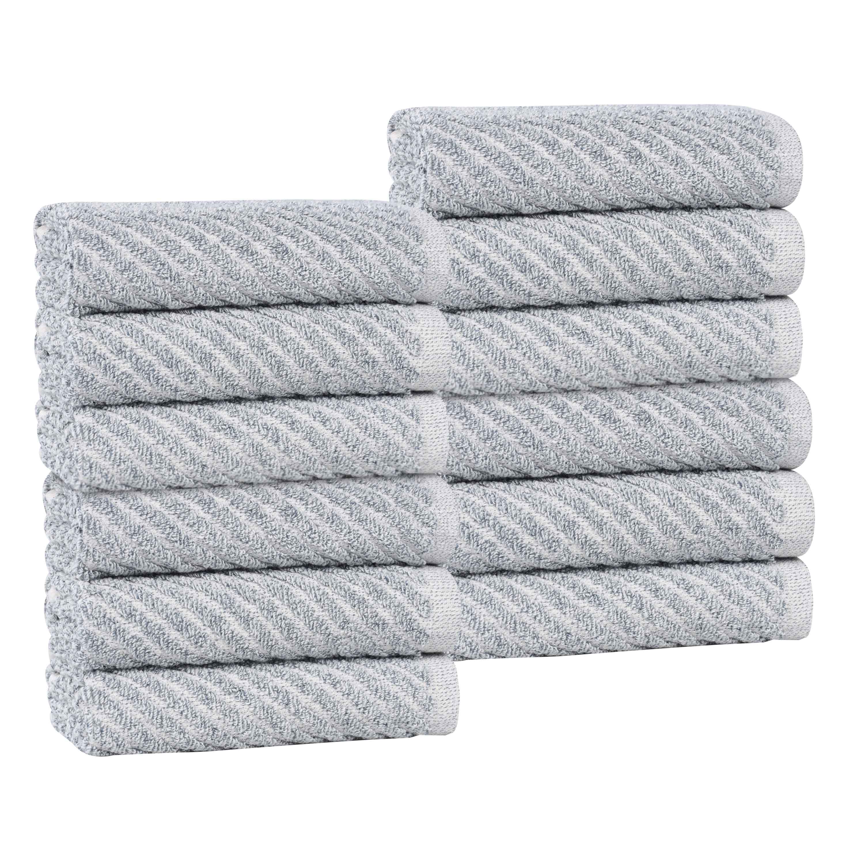 Amelia Soft Cotton Blend Diagonal Stripes Face Towels - Set of 12 for Bathroom, Gym & Travel | Absorbent & Quick-Drying Hand Towels
