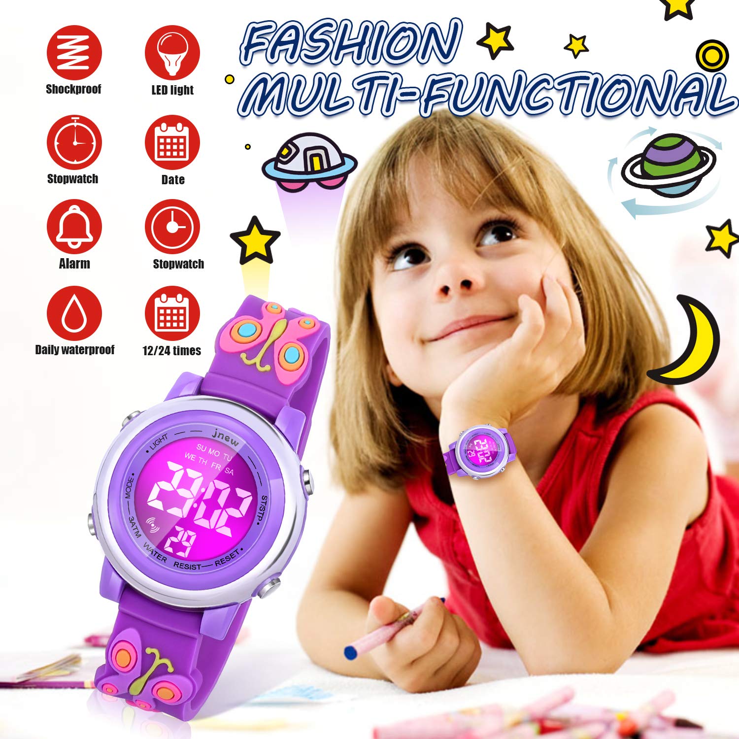 Waterproof Digital Watch for Girls Age 3-10 with Alarm - Best Birthday & Christmas Gift for Little Girls - Perfect for School, Swimming & Outdoor Activities