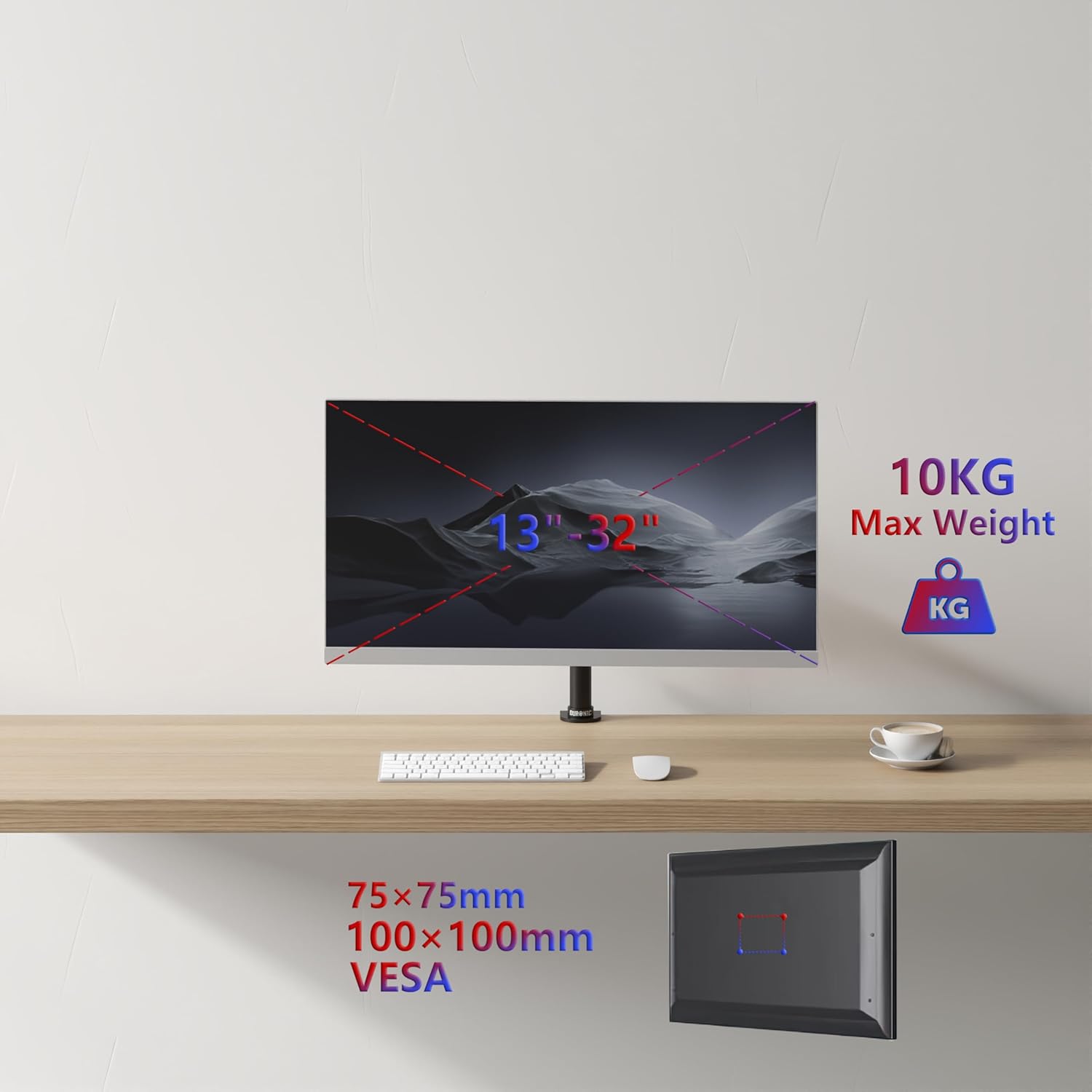 Duronic DM351X1 Single Monitor Arm Stand - Adjustable VESA 75x100 Mount for 13-27