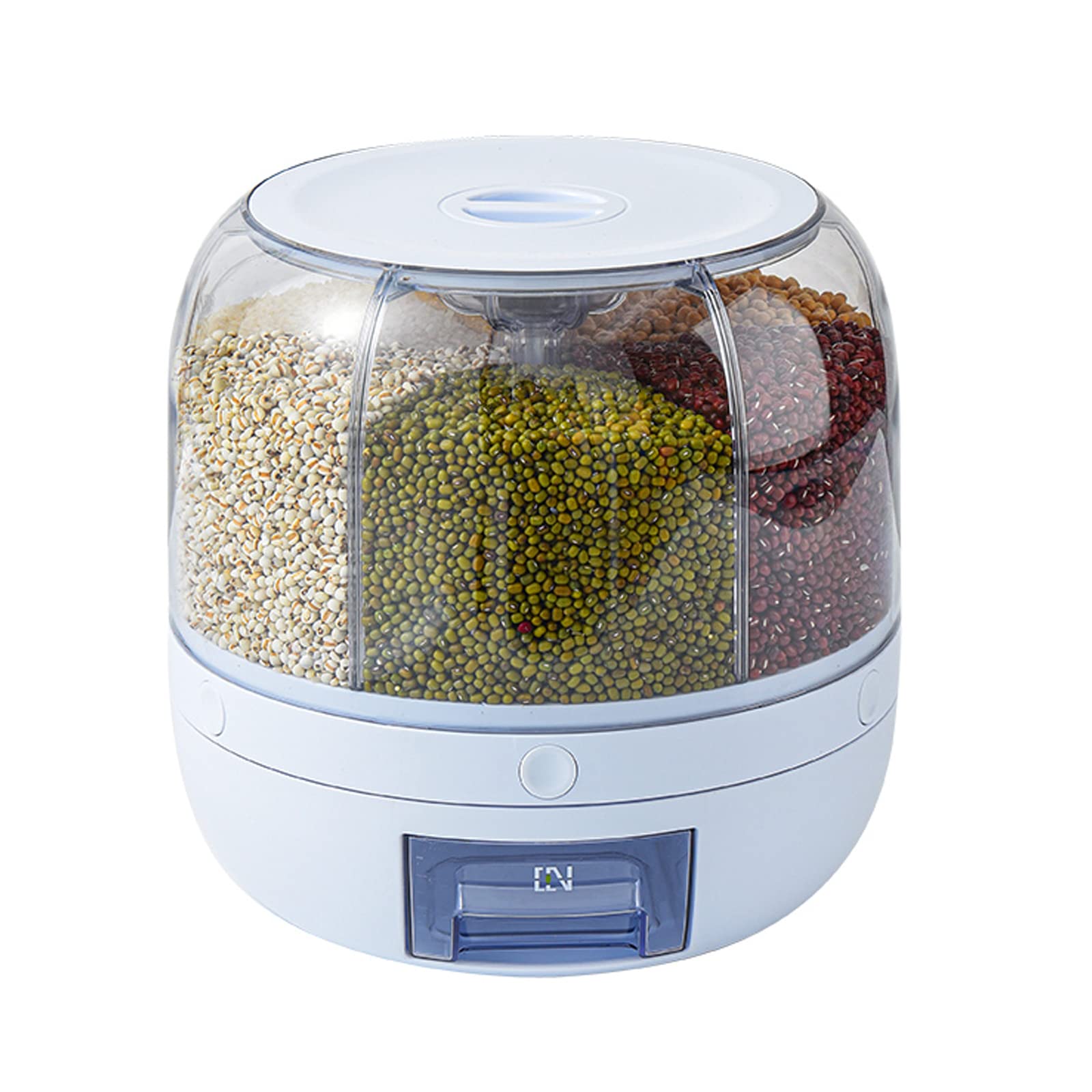 8.2 Qt Rice and Grain Storage Container - 6 Compartment Dry Food Dispenser with 360° Rotation & Moisture-Proof Lids | Perfect for Kitchen Pantry Organization, Bulk Food Storage, and Countertop Display