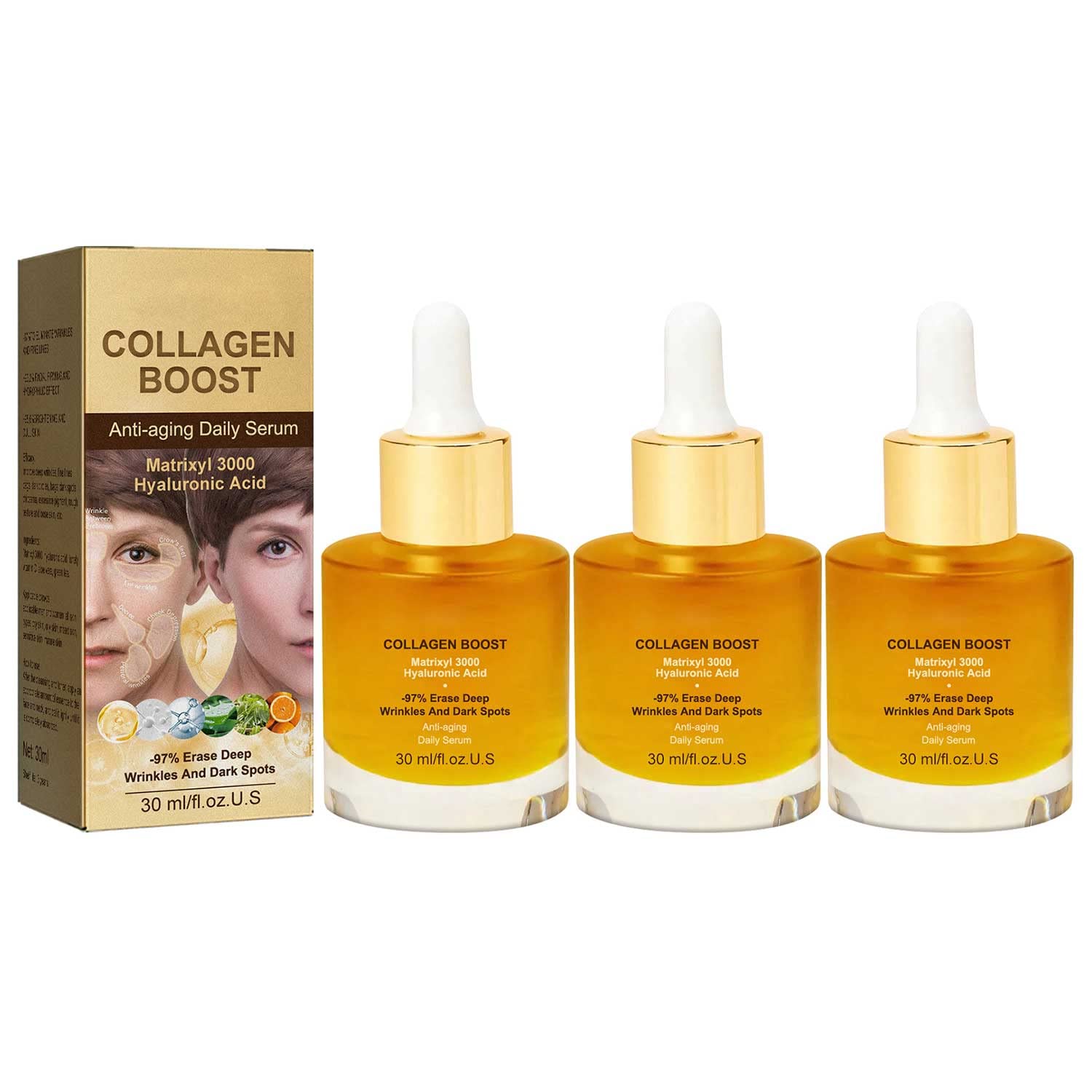 Collagen Boost Anti-Aging Serum with Hyaluronic Acid - Deep Wrinkle Treatment for Firming Skin & Reducing Dark Spots - Suitable for All Skin Types - Perfect for Night Routine & Daily Skincare Regimen