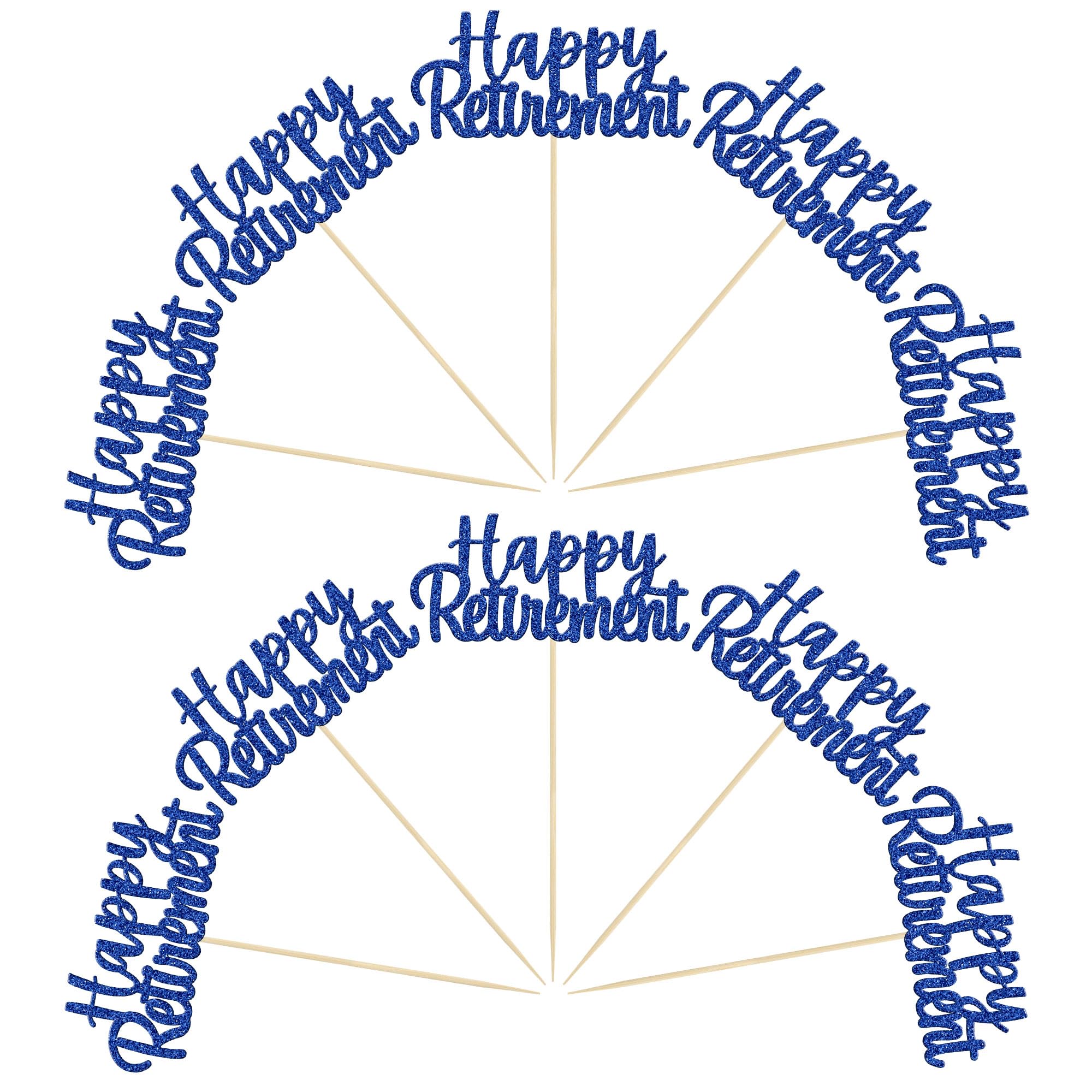 36 Pack Happy Retirement Cupcake Toppers - Blue Glitter Retired Cupcake Picks Decorations for Retirement Party, Birthday Cake Decor | Perfect for Retirement Celebrations, Office Farewell Parties & Themed Dessert Displays