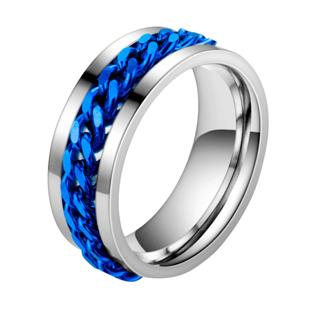 Winnerlion Stainless Steel Fidget Spinner Ring for Men - Anxiety Relief, Rotatable Chain Design in Black/Blue/Silver/Gold - Punk Wedding Band, Titanium Steel Spin Ring (Blue, XXXXL) - Perfect for Stress Relief, Focus Enhancement and Stylish Everyday Wear