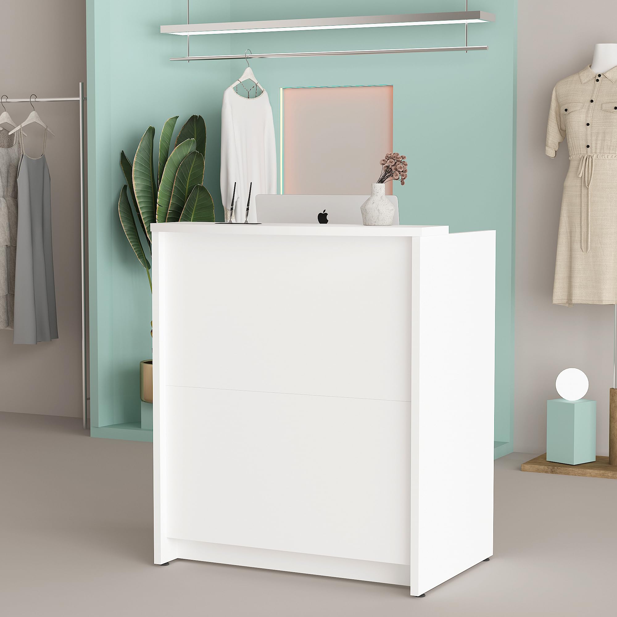White Functional Reception Desk - Rectangle Writing Desk for Small Office Spaces & Coffee Shops | Modern Lobby Furniture for Hotels, Clinics & Home Offices