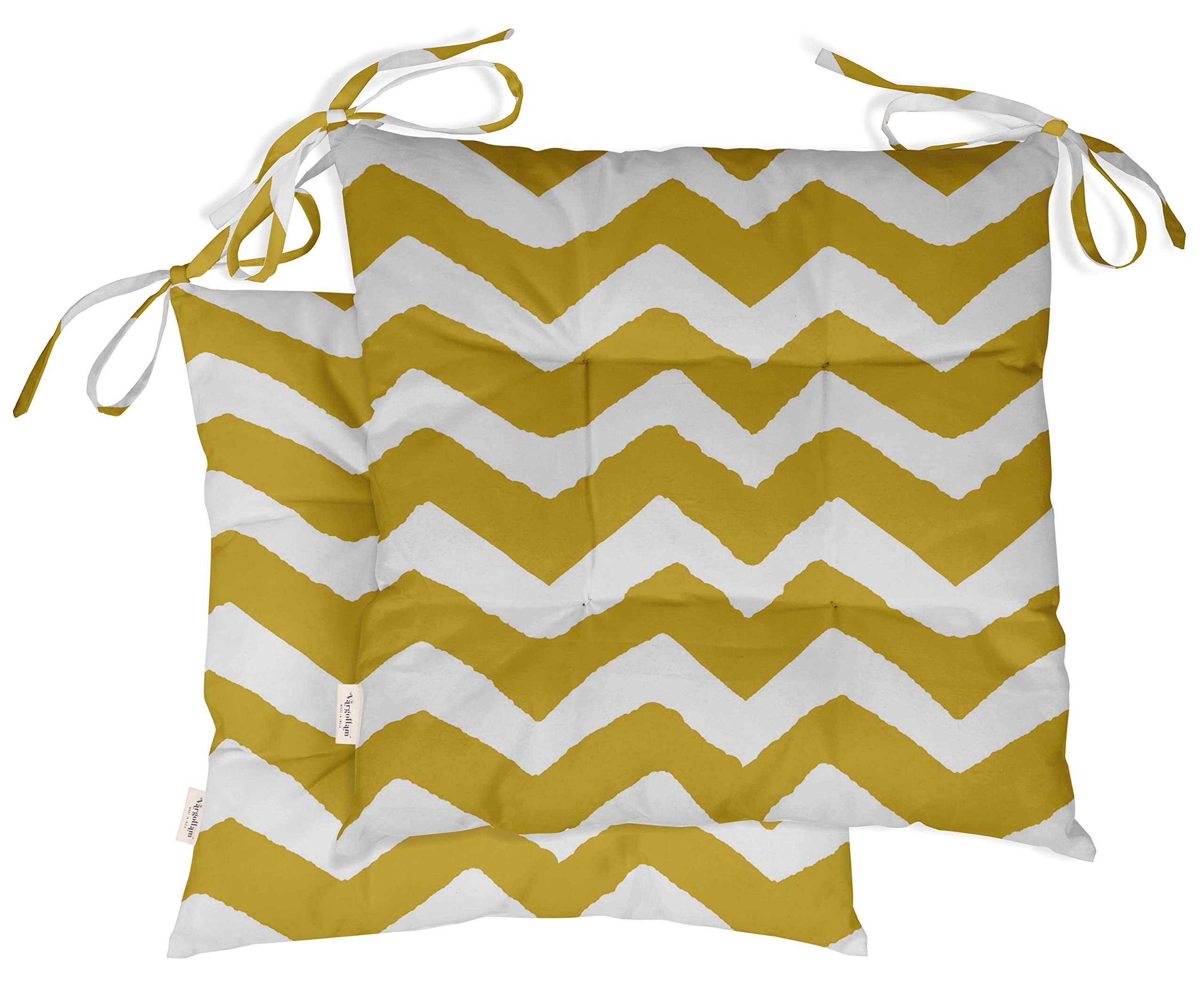 2-Pack Waterproof Tufted Square Patio Cushions 19x19 Inch - Indoor/Outdoor Chevron Printed Furniture Seat Cushions in Yellow | Perfect for Garden Chairs, Poolside Loungers & Outdoor Dining Sets