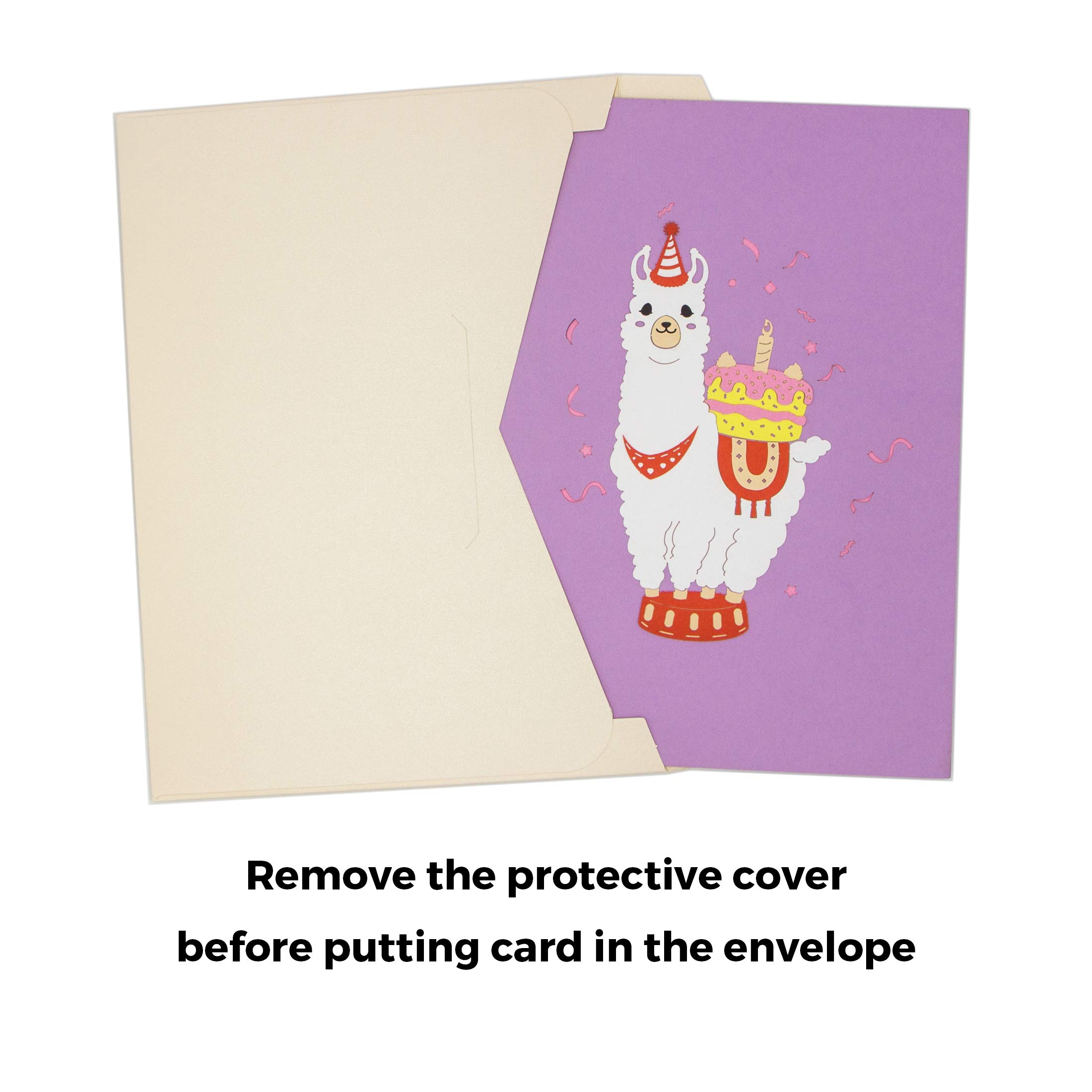 Ribbli Pop-Up Birthday Card with Llama & Cake Design - Funny Alpaca Greeting Card for Men, Women & Kids - Includes Envelope - Perfect for Birthdays, Anniversaries & Special Occasions